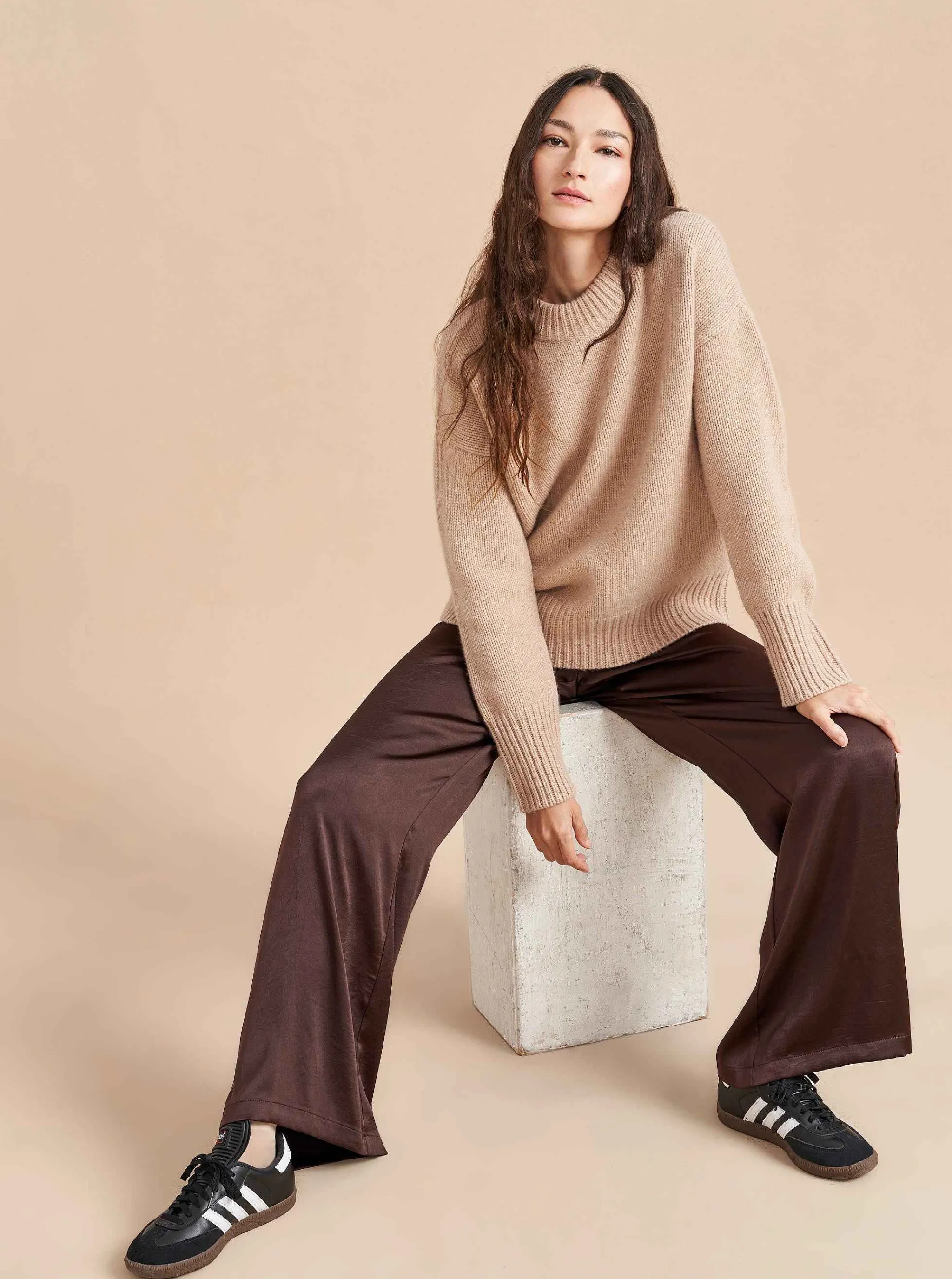 La Ligne Sweaters*Solid Marin Sweater Tan Melange