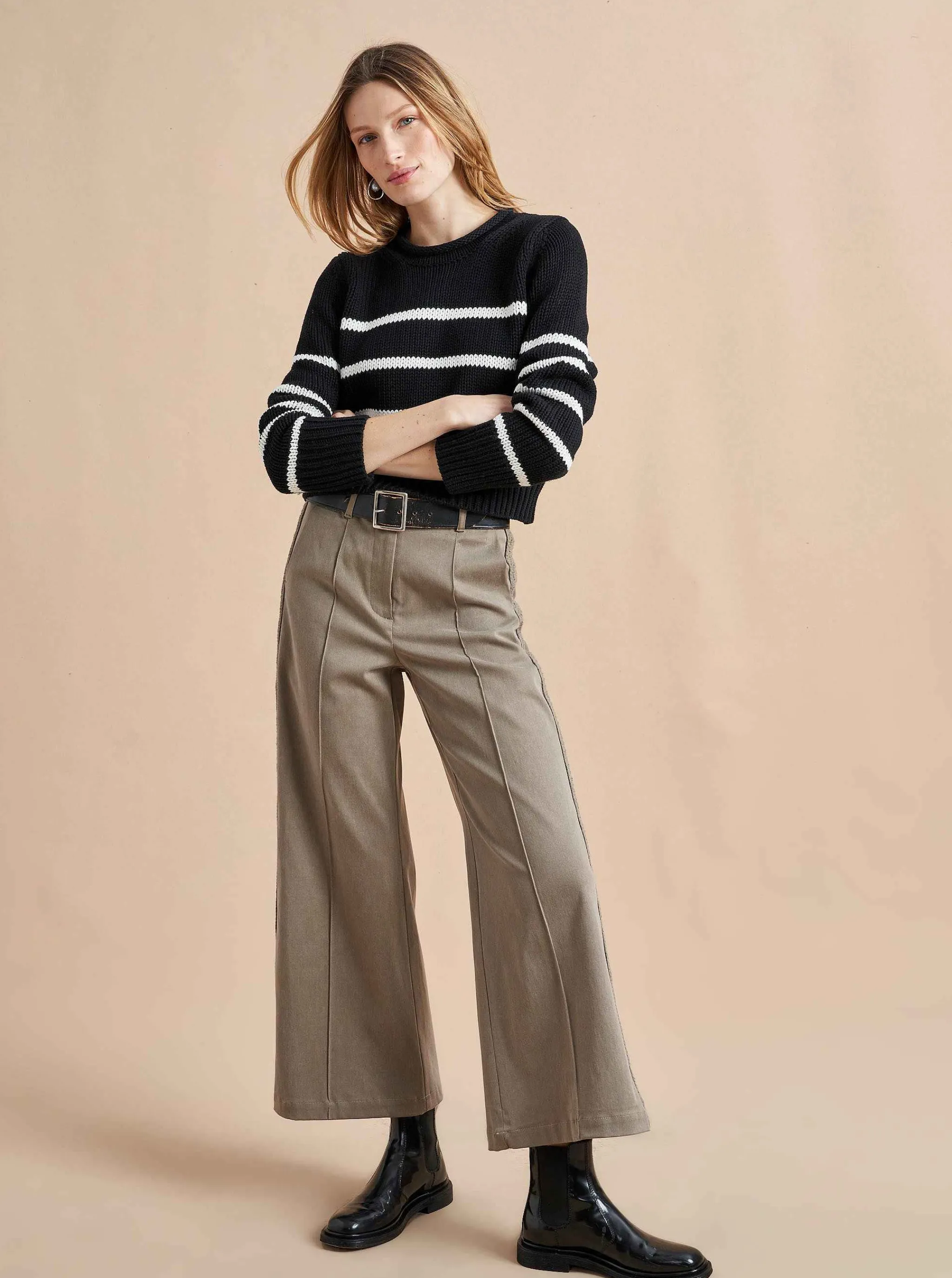 La Ligne Sweaters*Mini Marina Sweater Black/Cream