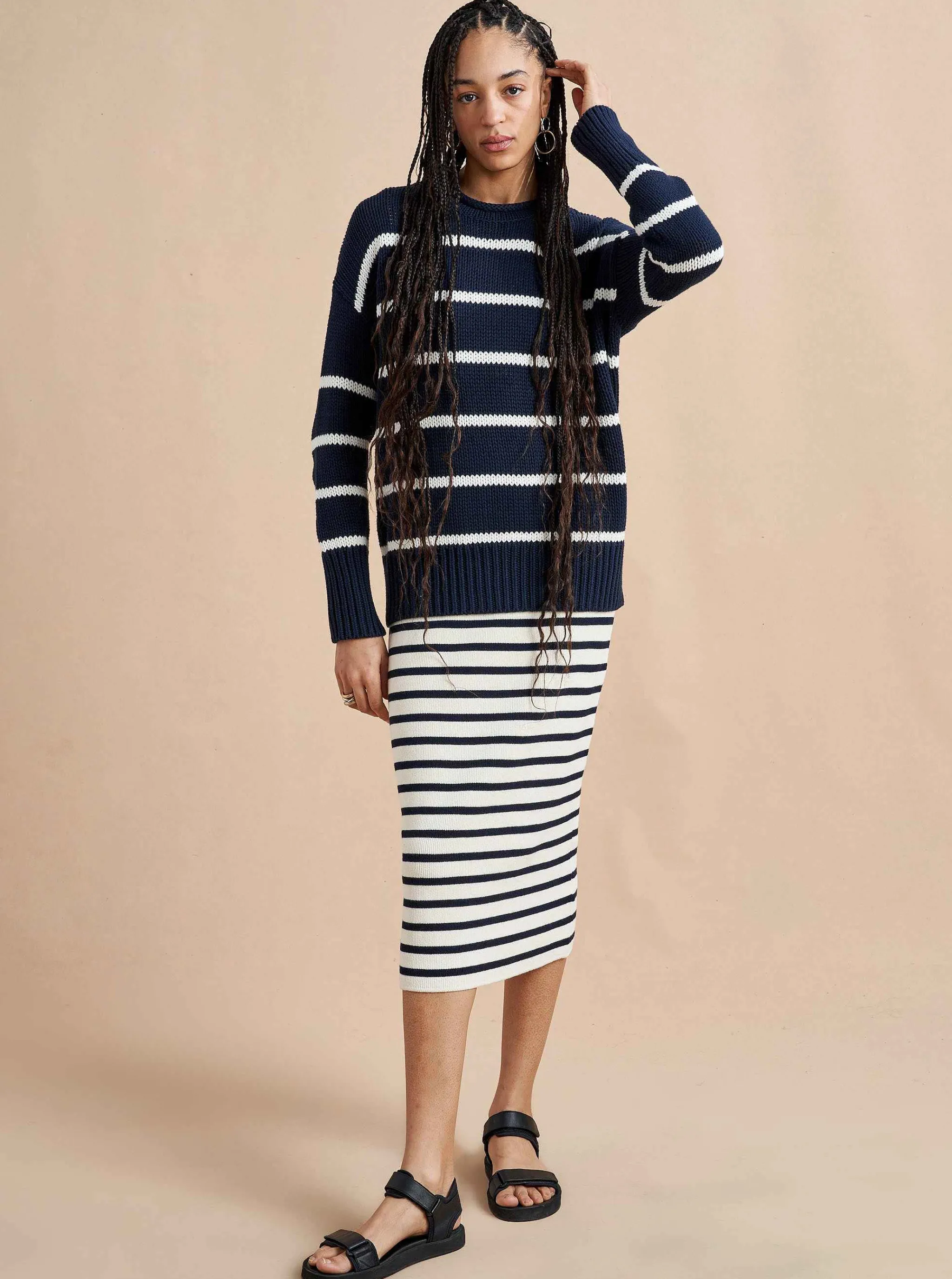 La Ligne Sweaters*Marina Sweater Navy/White