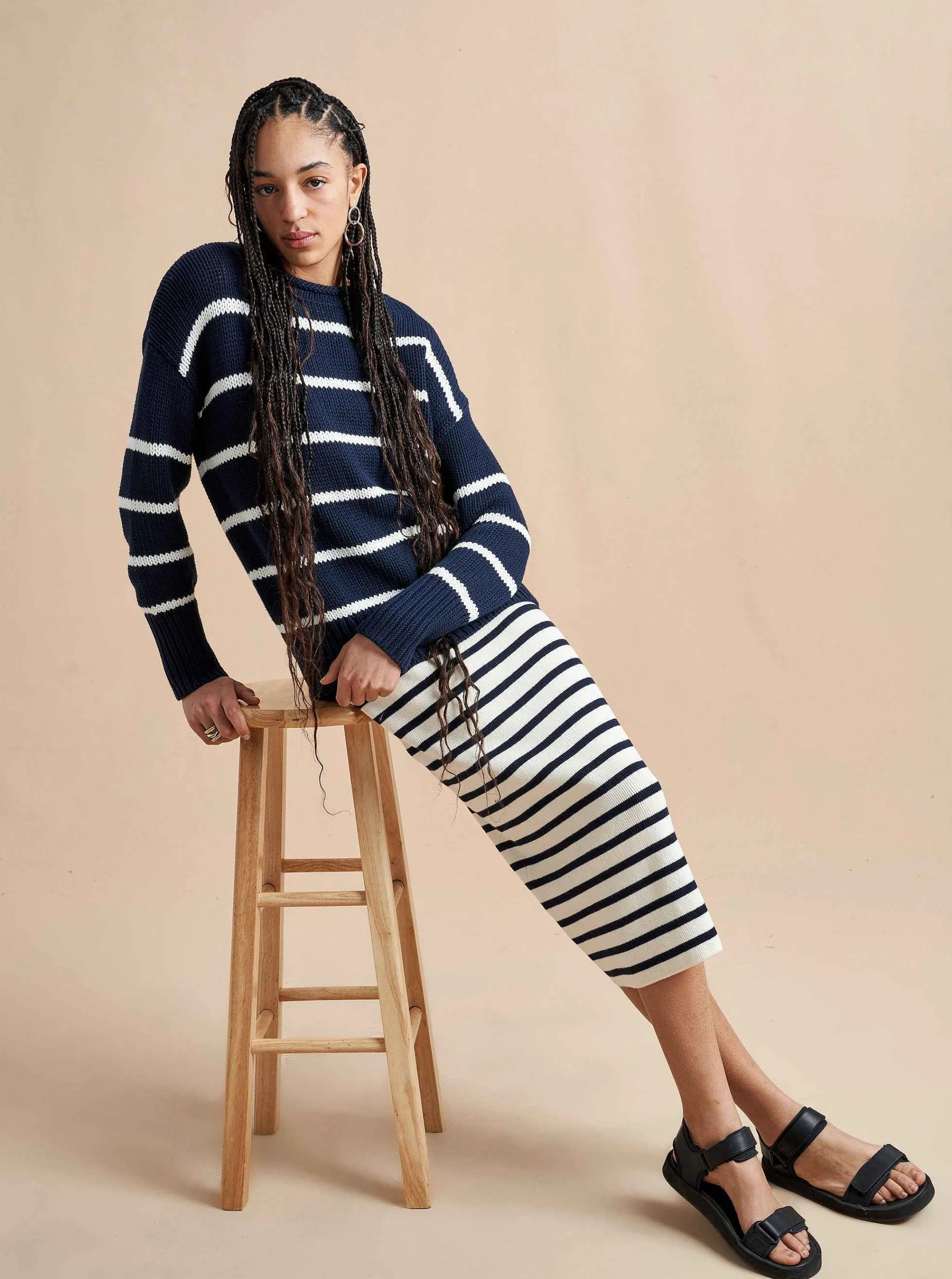 La Ligne Sweaters*Marina Sweater Navy/White