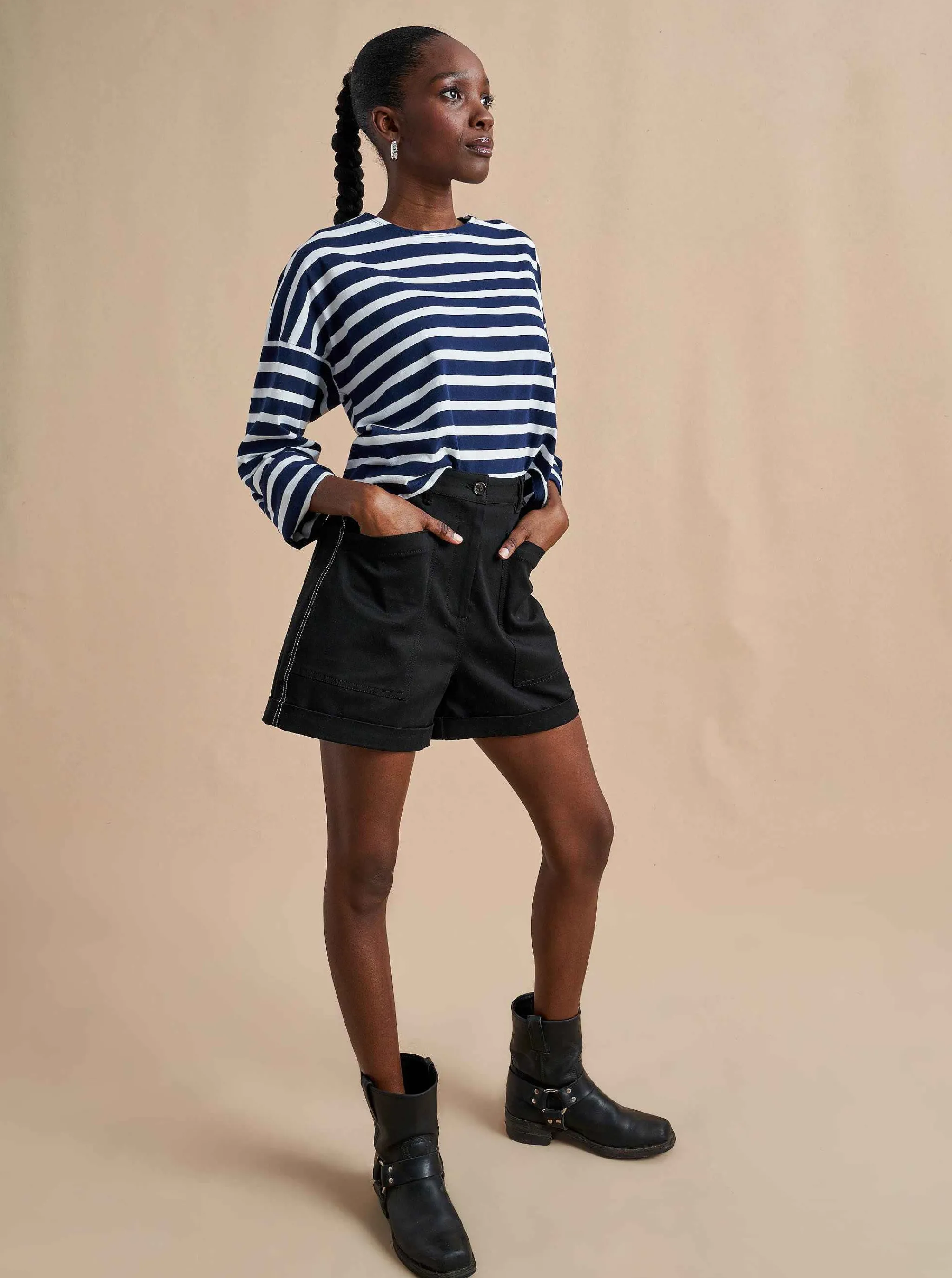 La Ligne Tees*Cropped Charlotte Tee Navy/White