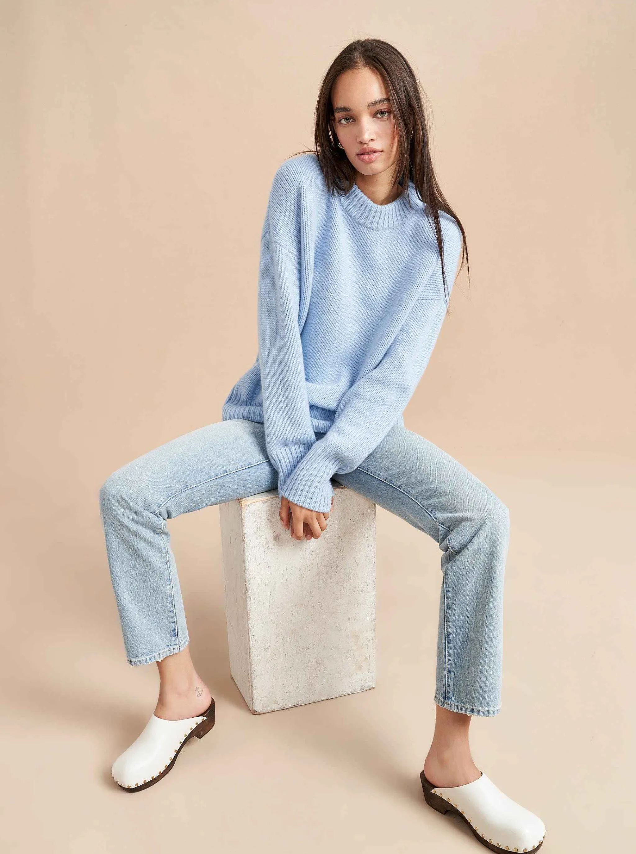 La Ligne Sweaters*Solid Marin Sweater Pale Blue