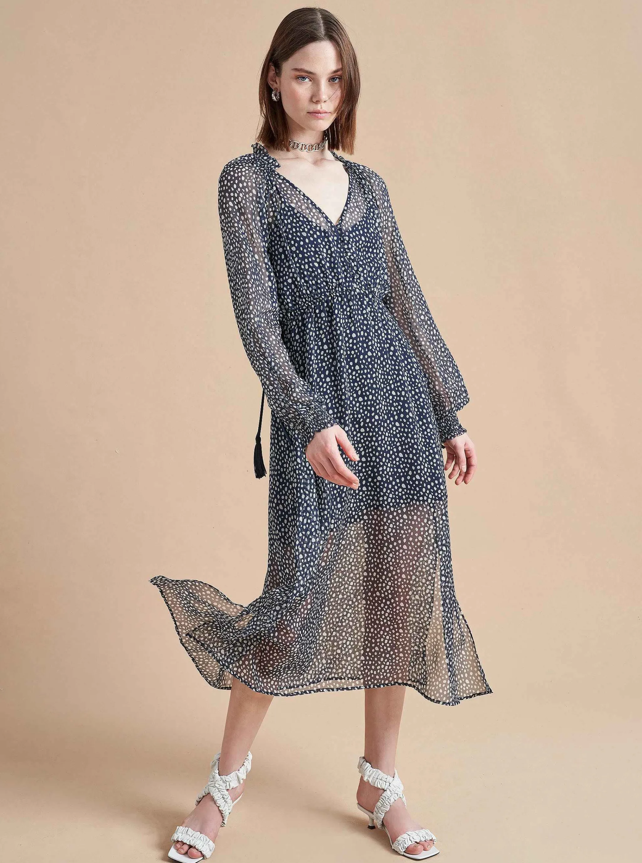 La Ligne Midi Dresses*Aleksandra Dress Navy/White-Dot
