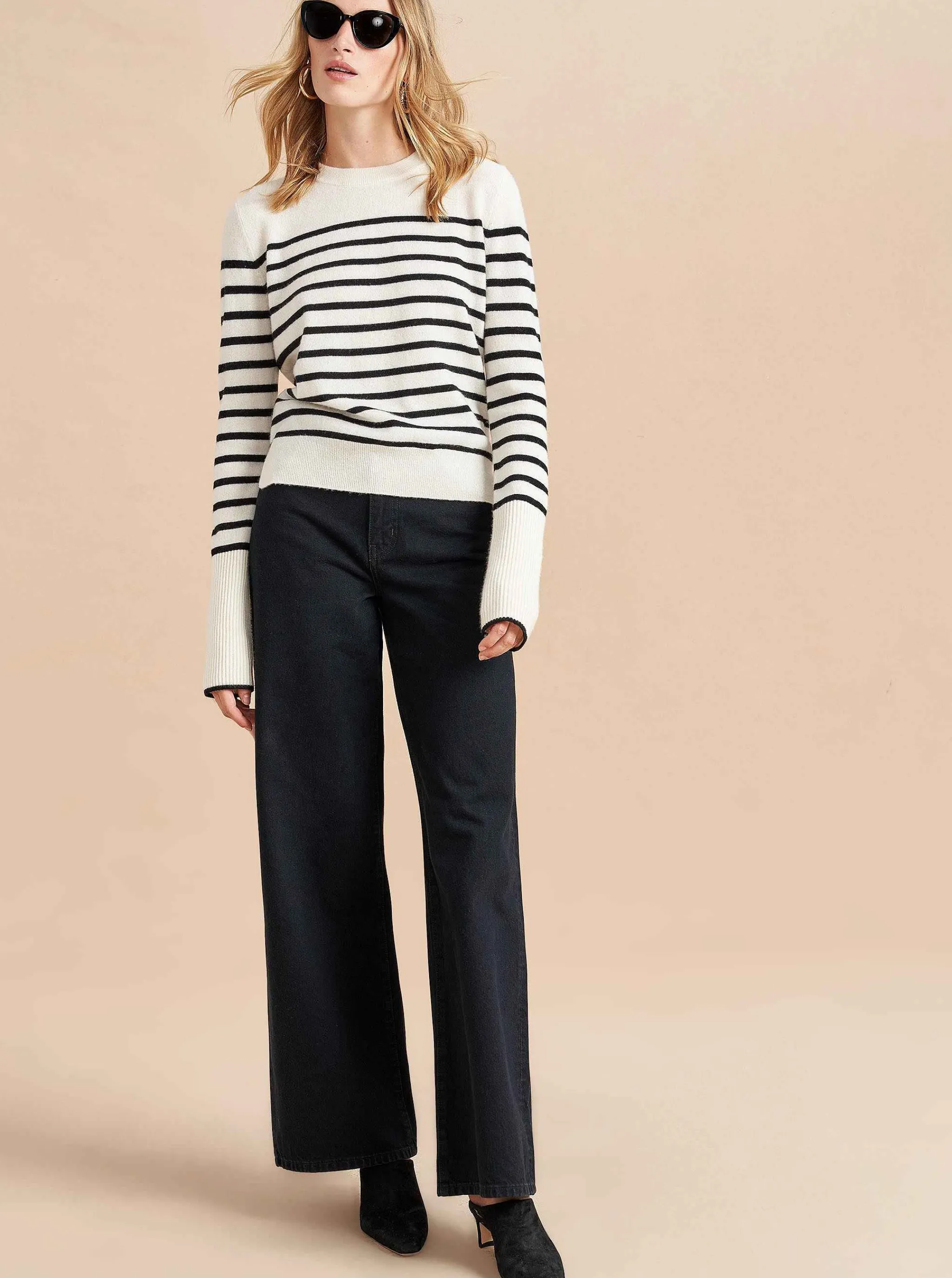 La Ligne Sweaters*Lean Lines Sweater Cream/Black