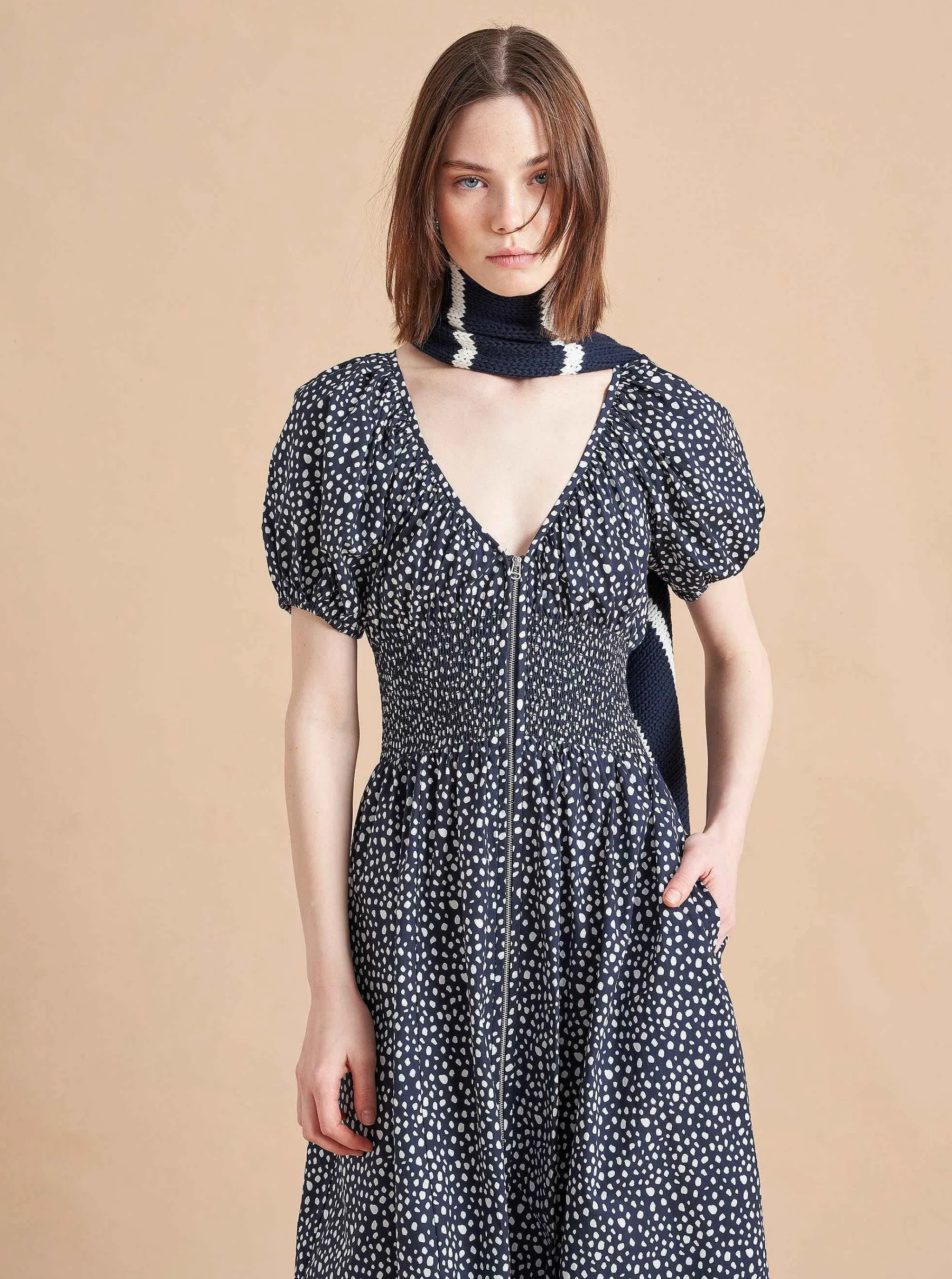 La Ligne Midi Dresses*Celina Dress Navy/White Dot