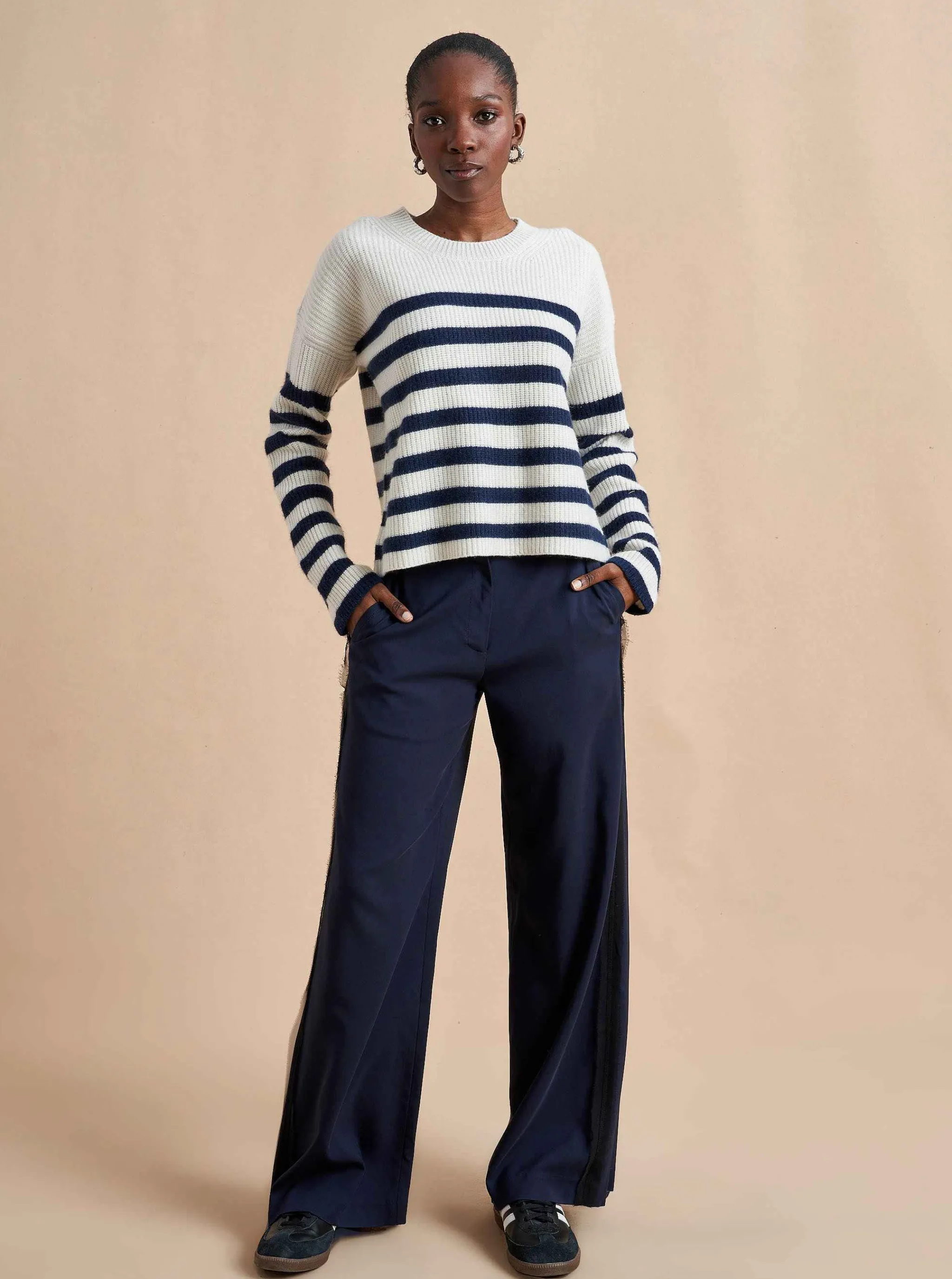 La Ligne Sweaters*Mini Striped Toujours Sweater Cream/Navy