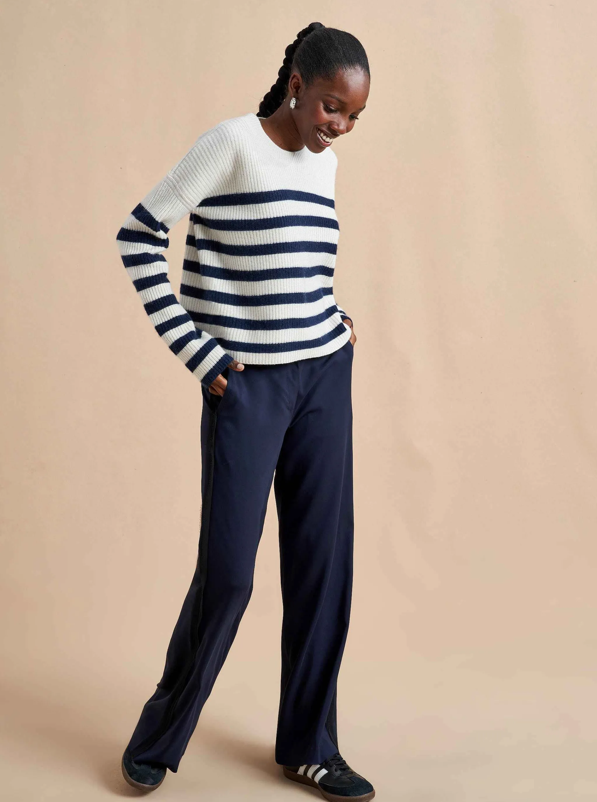 La Ligne Sweaters*Mini Striped Toujours Sweater Cream/Navy