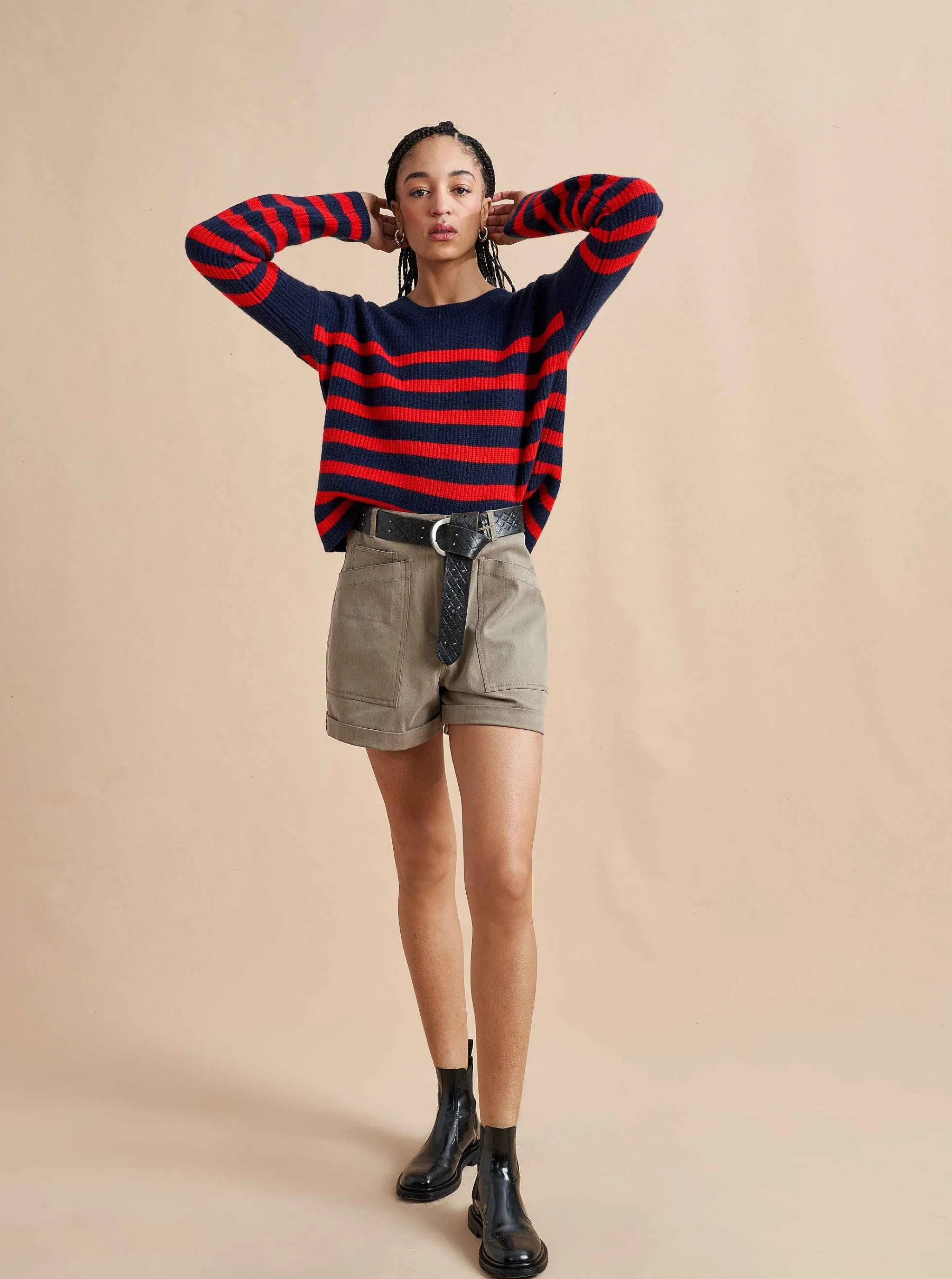 La Ligne Sweaters*Mini Striped Toujours Sweater Navy/Red