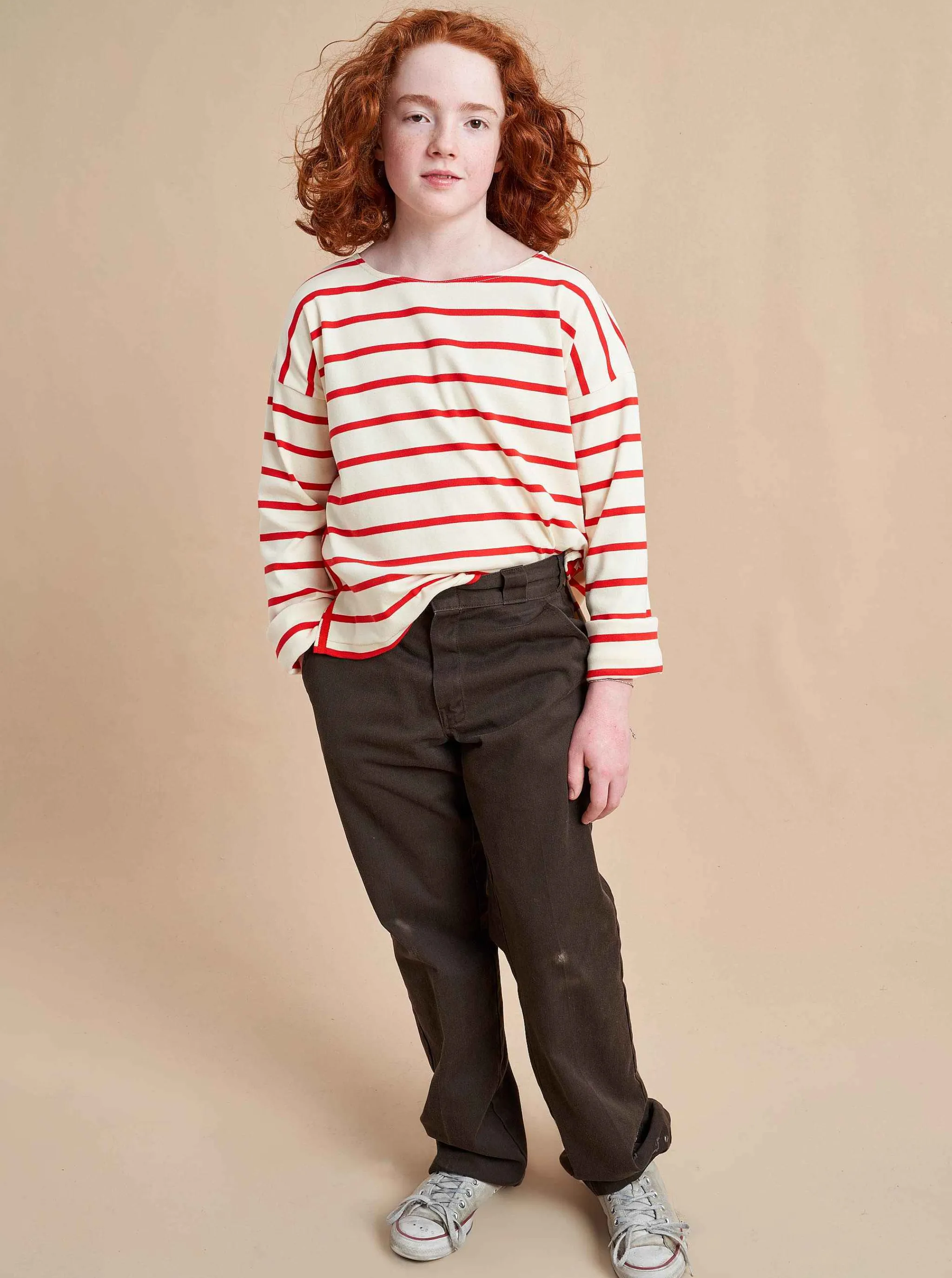 La Ligne Tees*Breton Long Sleeve Tee Cream/Poppy