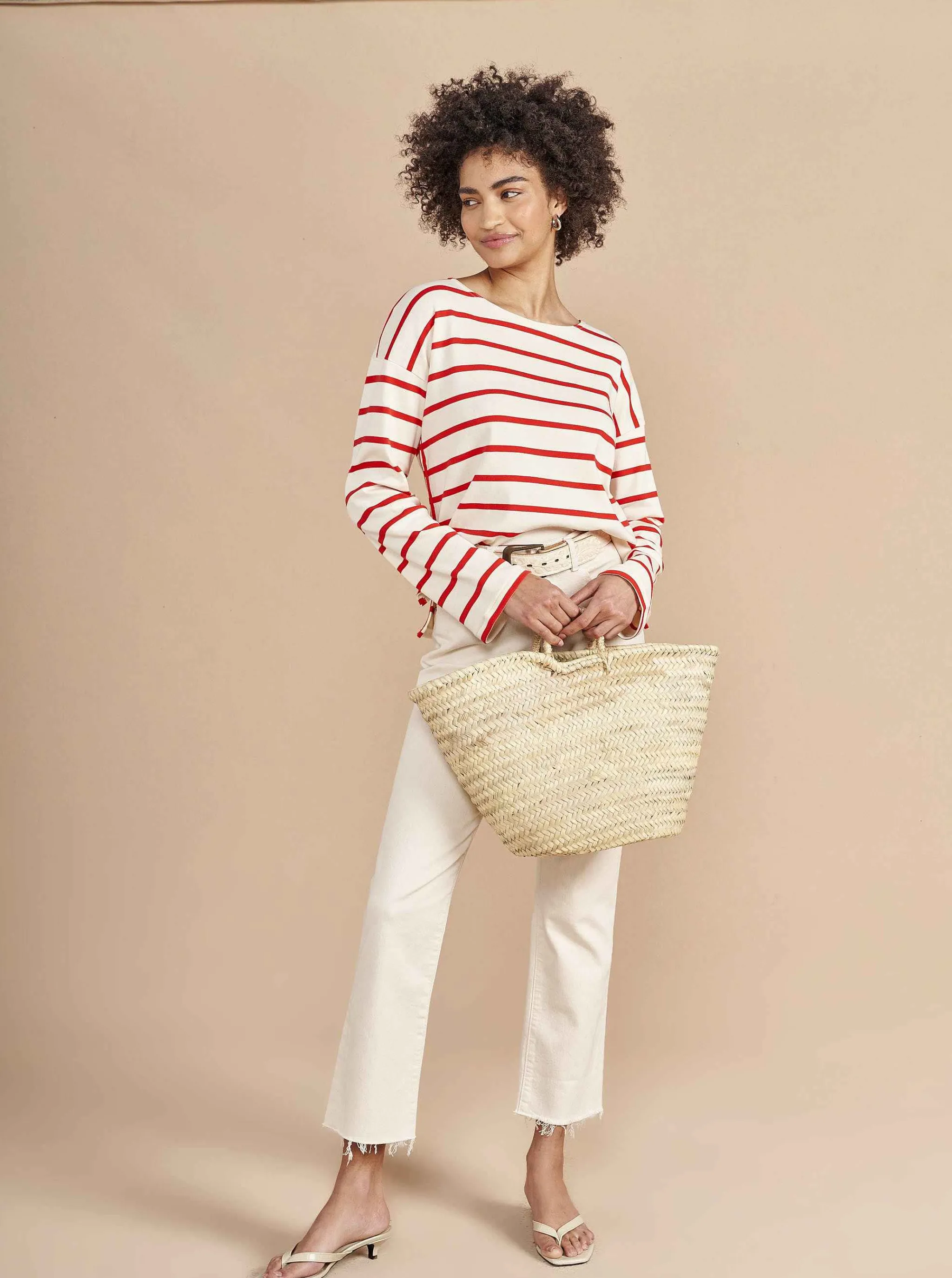 La Ligne Tees*Breton Long Sleeve Tee Cream/Poppy