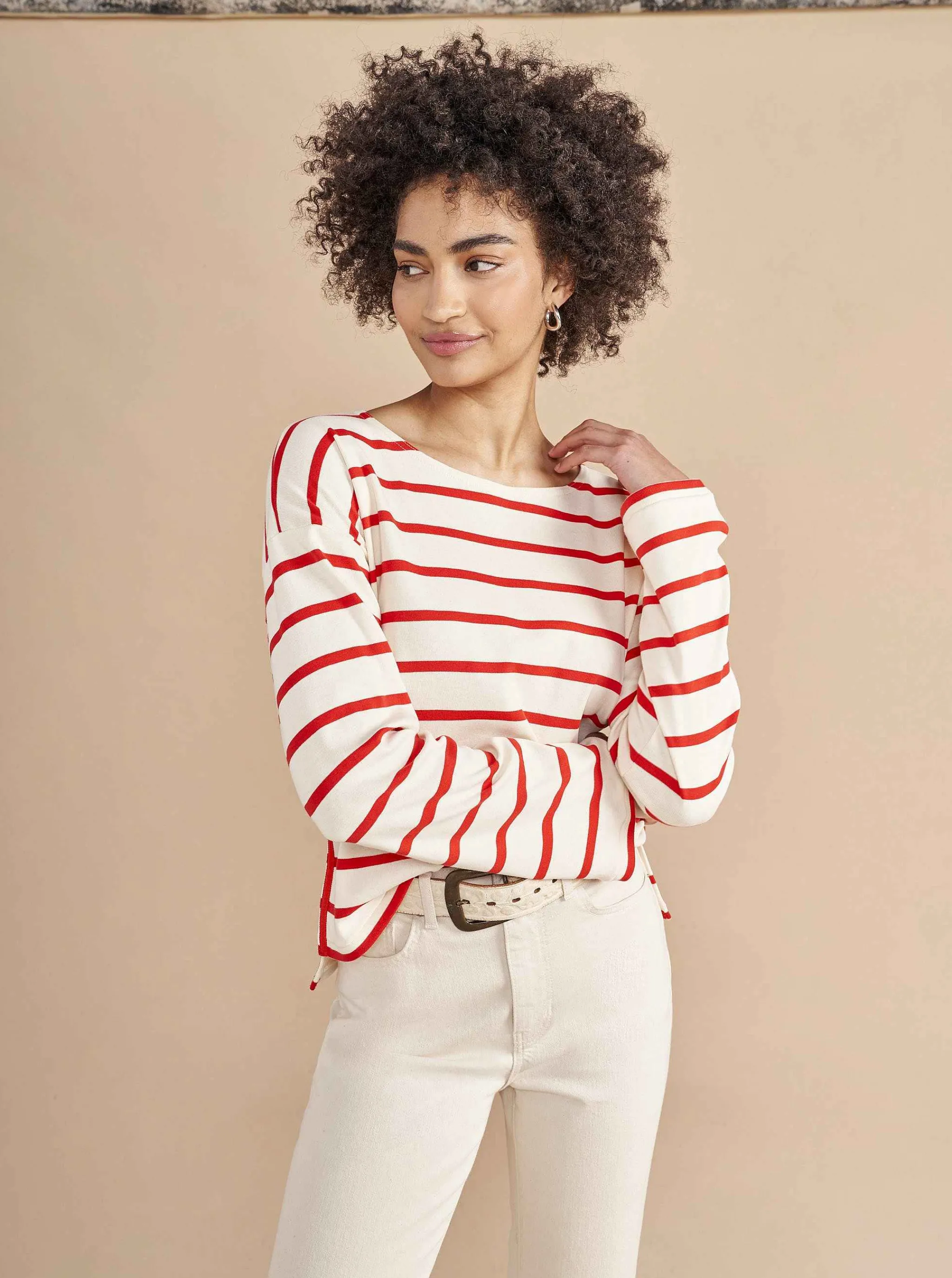 La Ligne Tees*Breton Long Sleeve Tee Cream/Poppy