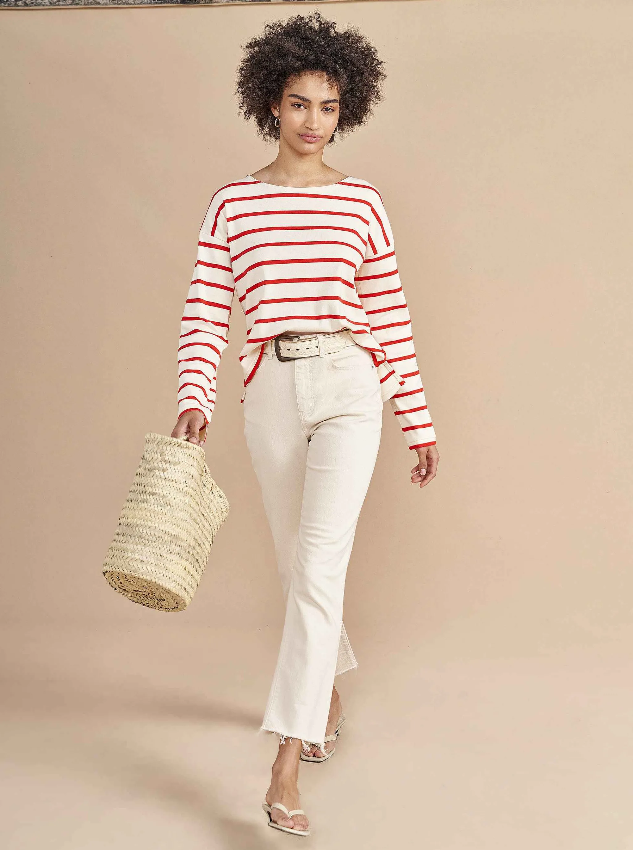 La Ligne Tees*Breton Long Sleeve Tee Cream/Poppy