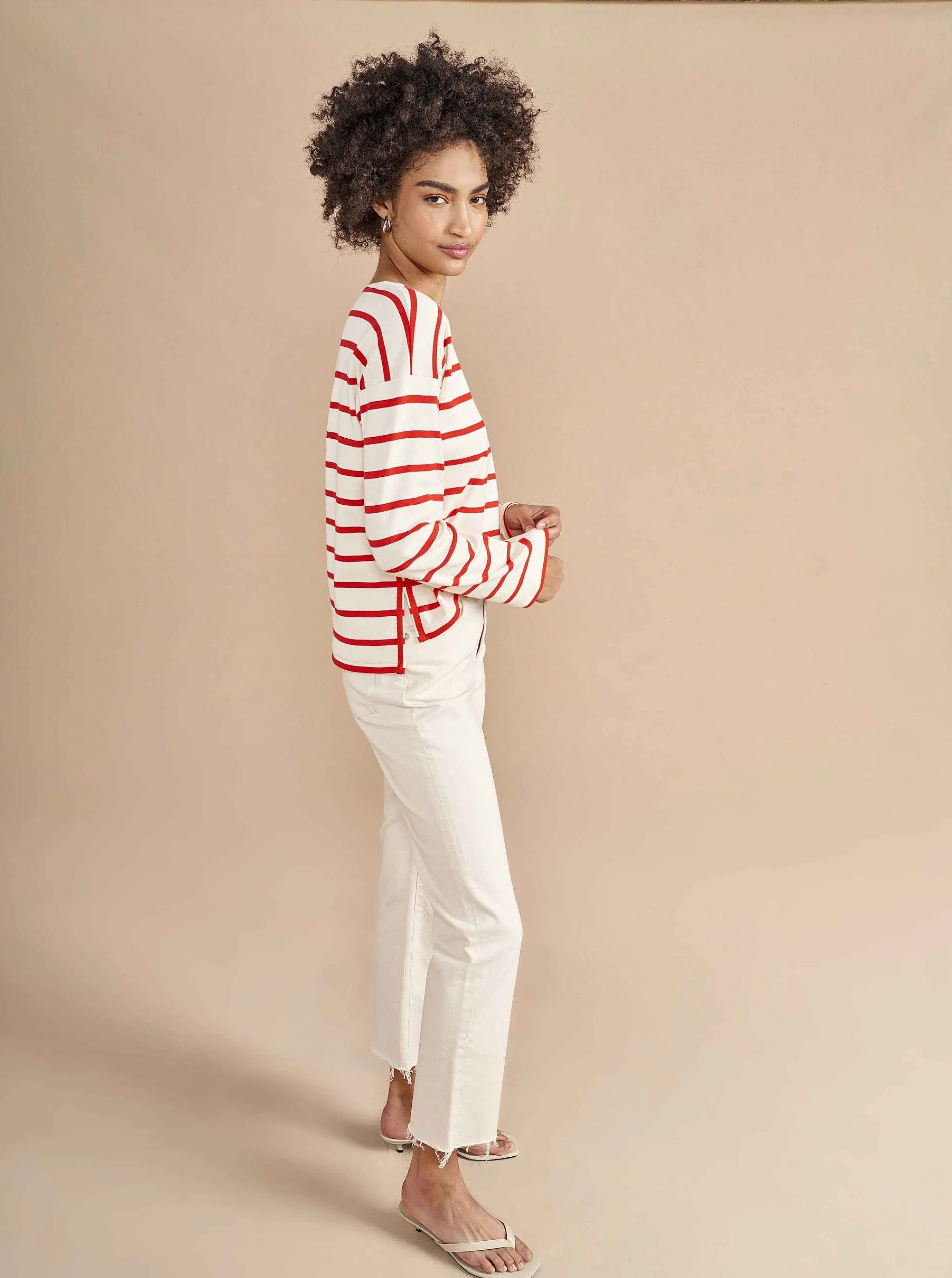 La Ligne Tees*Breton Long Sleeve Tee Cream/Poppy