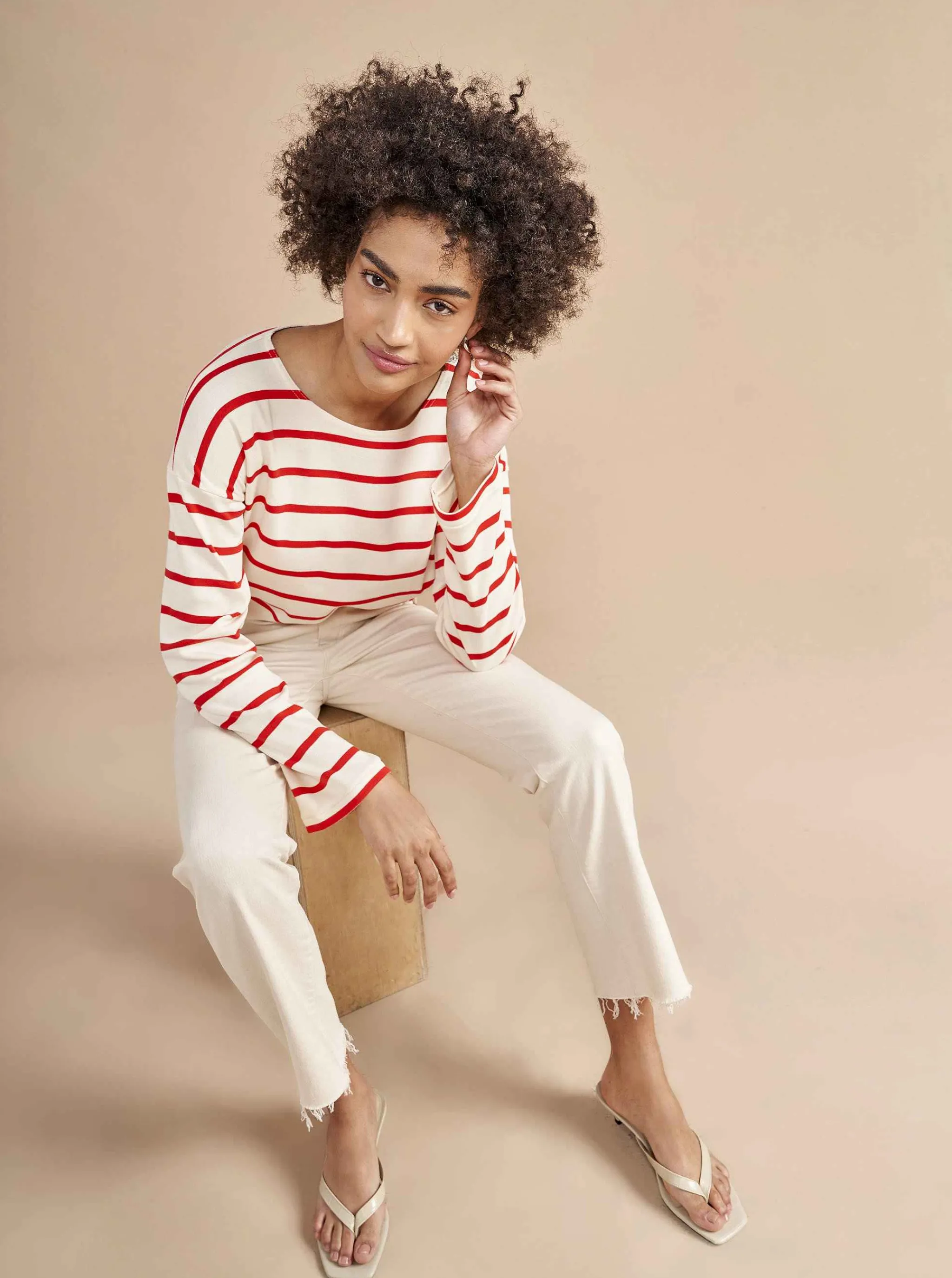 La Ligne Tees*Breton Long Sleeve Tee Cream/Poppy