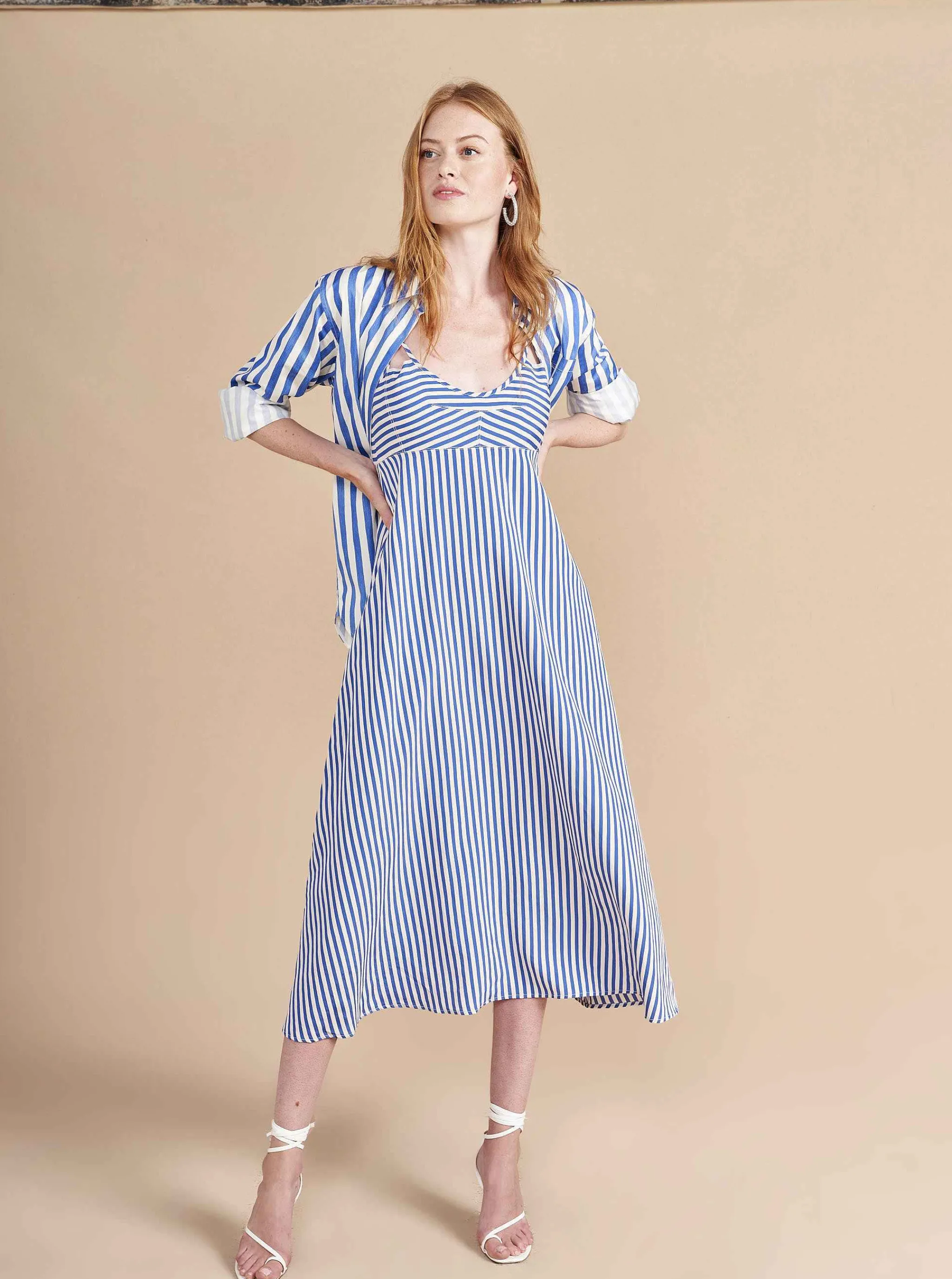La Ligne Midi Dresses*Portia Dress White/Cobalt
