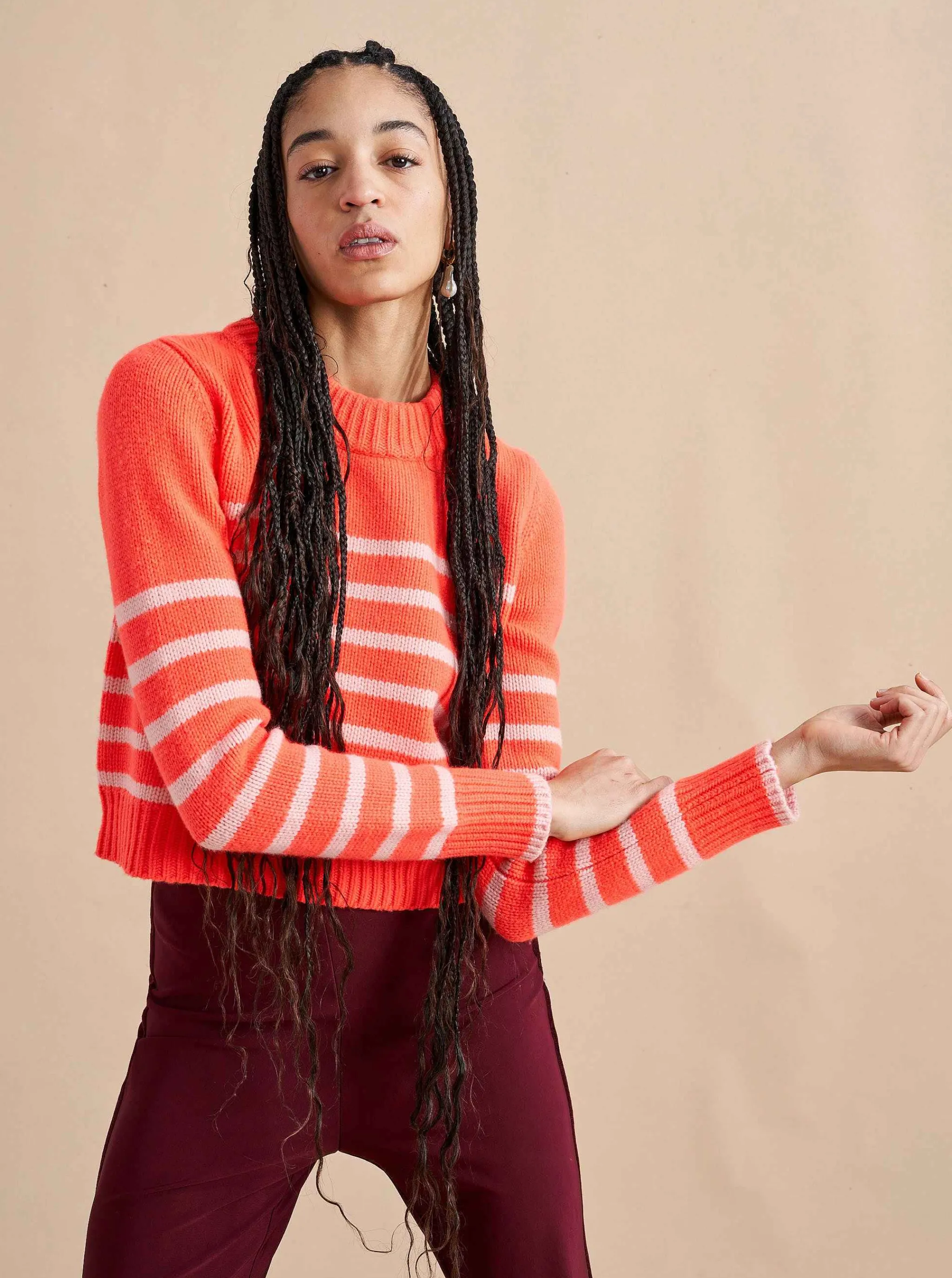 La Ligne Sweaters*Mini Marin Sweater Hot Coral/Pale Pink