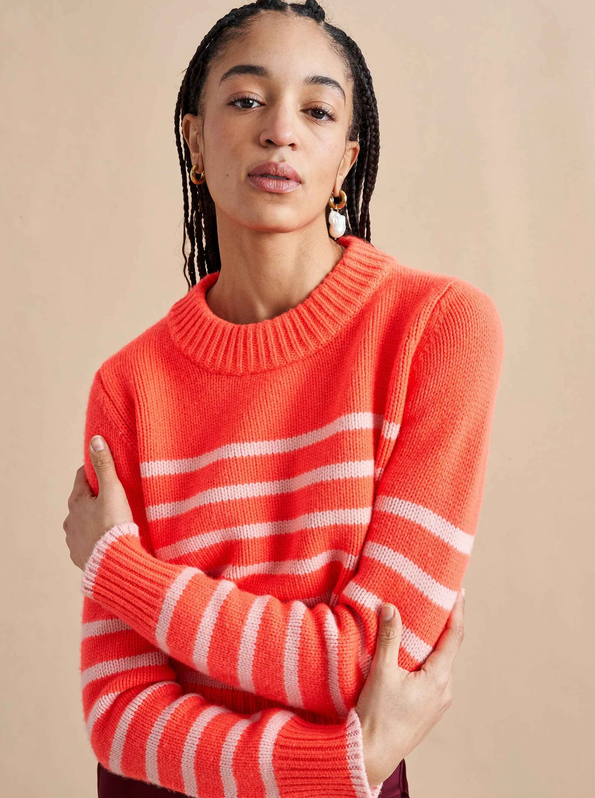 La Ligne Sweaters*Mini Marin Sweater Hot Coral/Pale Pink