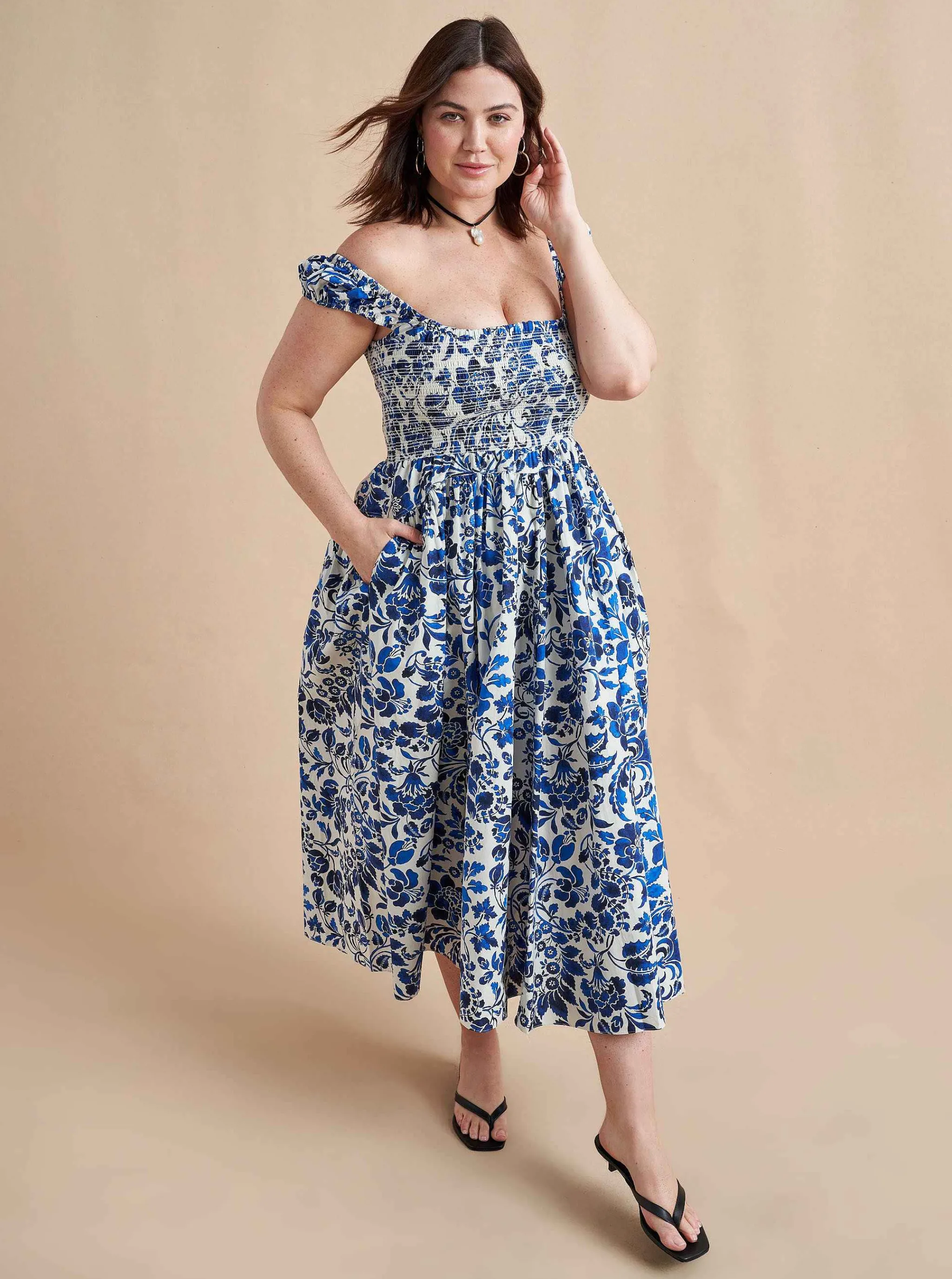 La Ligne Midi Dresses*Vivian Dress Cobalt/Floral