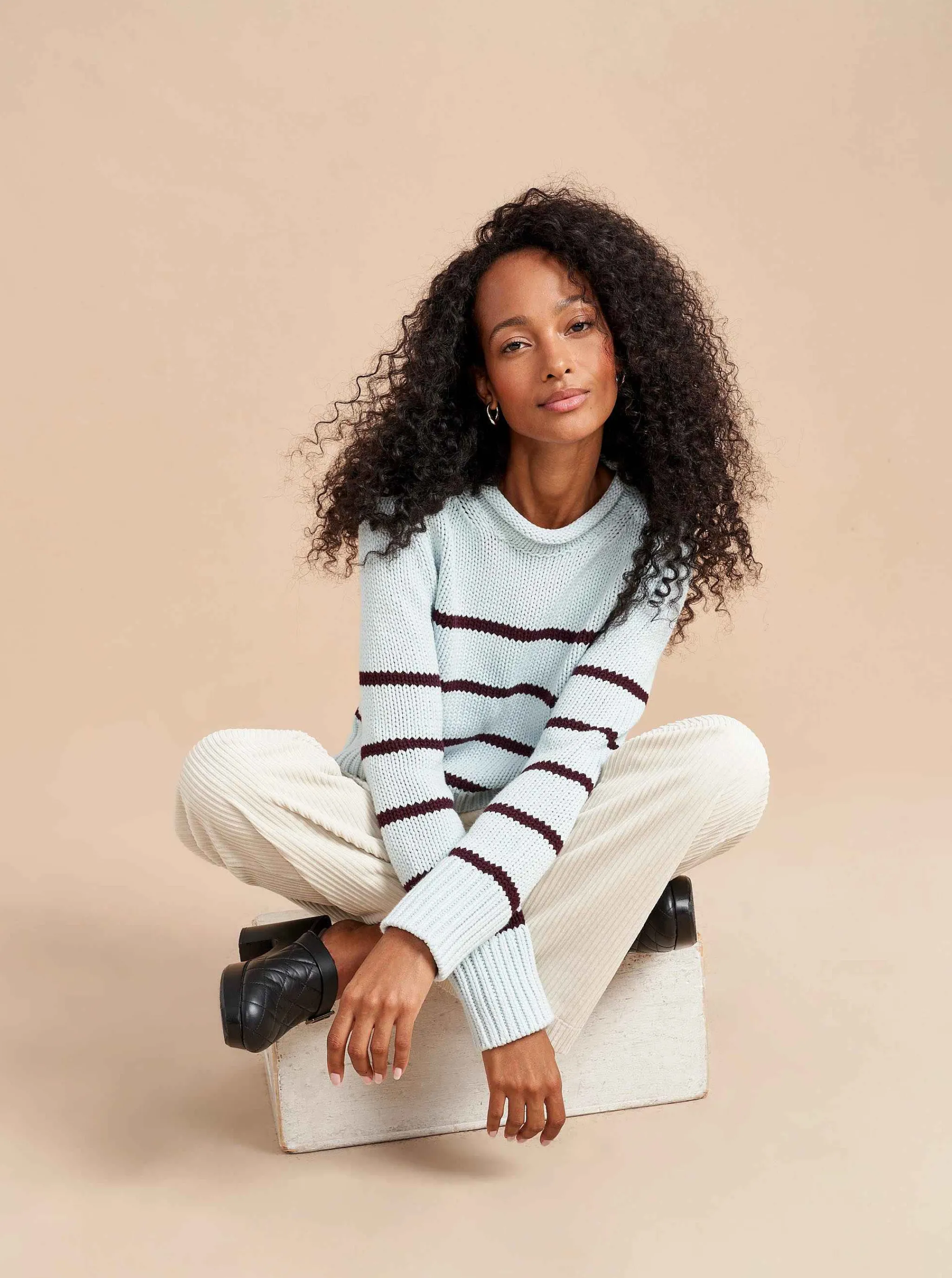 La Ligne Sweaters*Mini Marina Sweater Pale-Blue/Dark-Plum