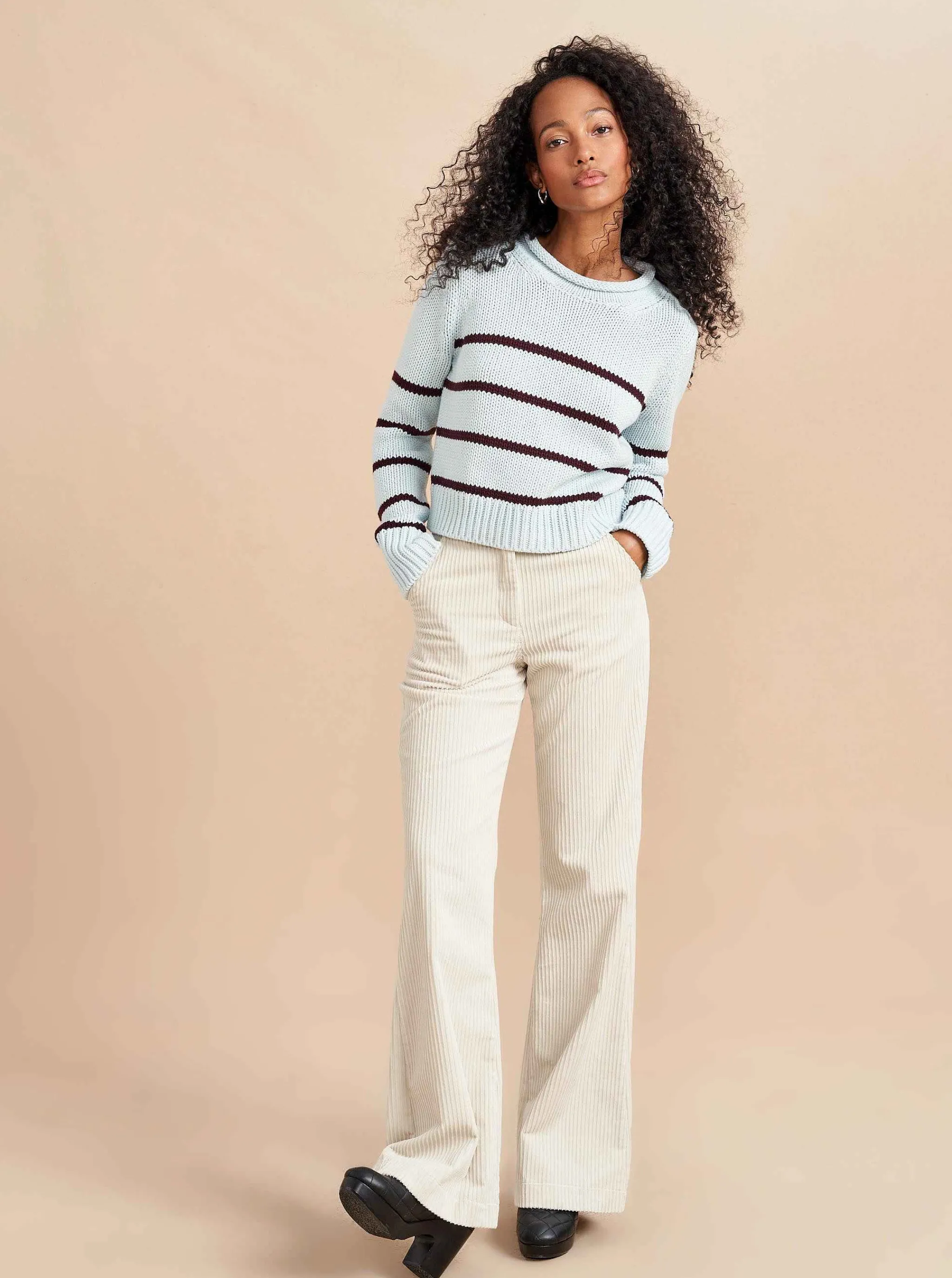 La Ligne Sweaters*Mini Marina Sweater Pale-Blue/Dark-Plum