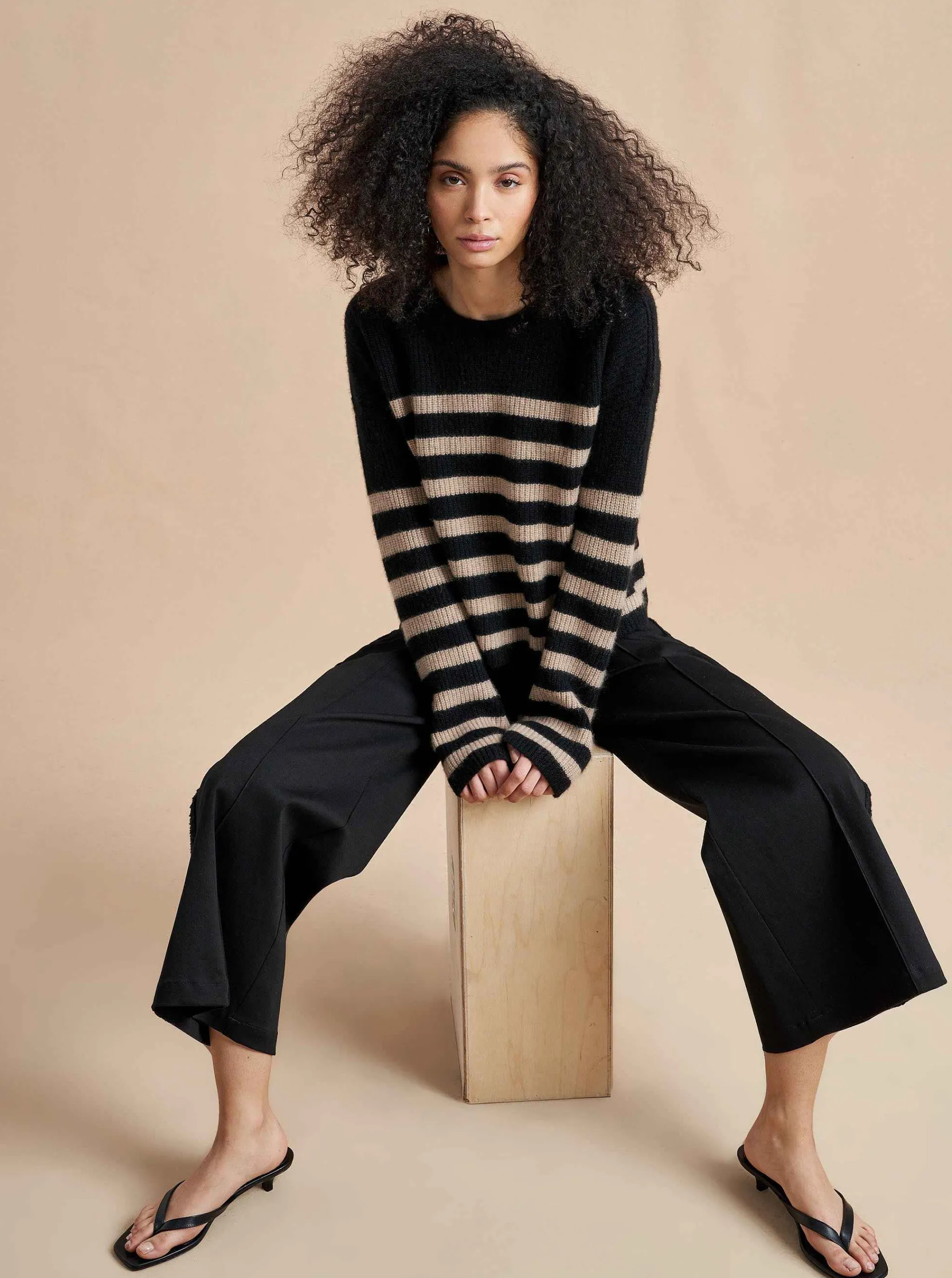 La Ligne Sweaters*Mini Striped Toujours Sweater Black/Camel