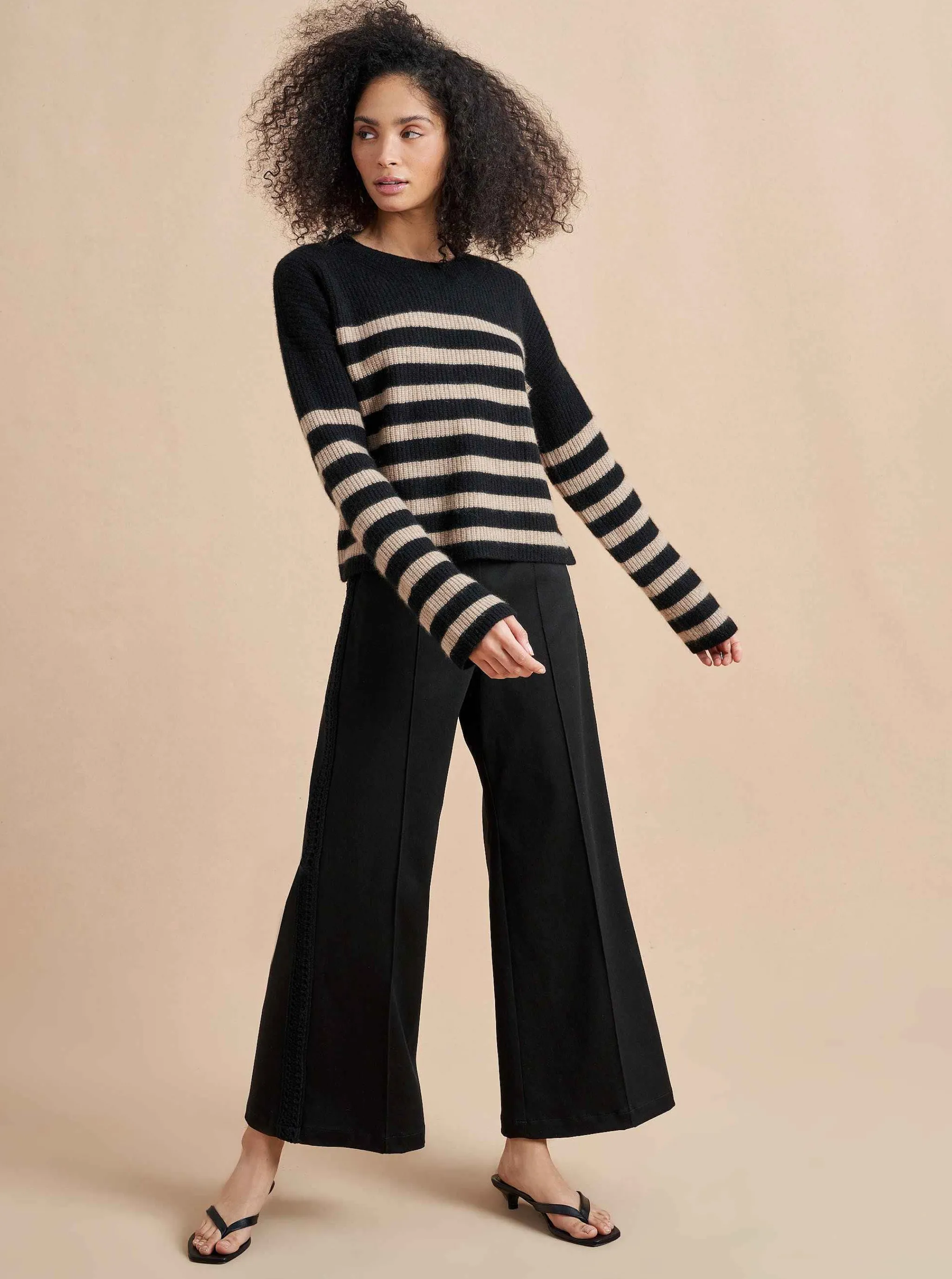 La Ligne Sweaters*Mini Striped Toujours Sweater Black/Camel