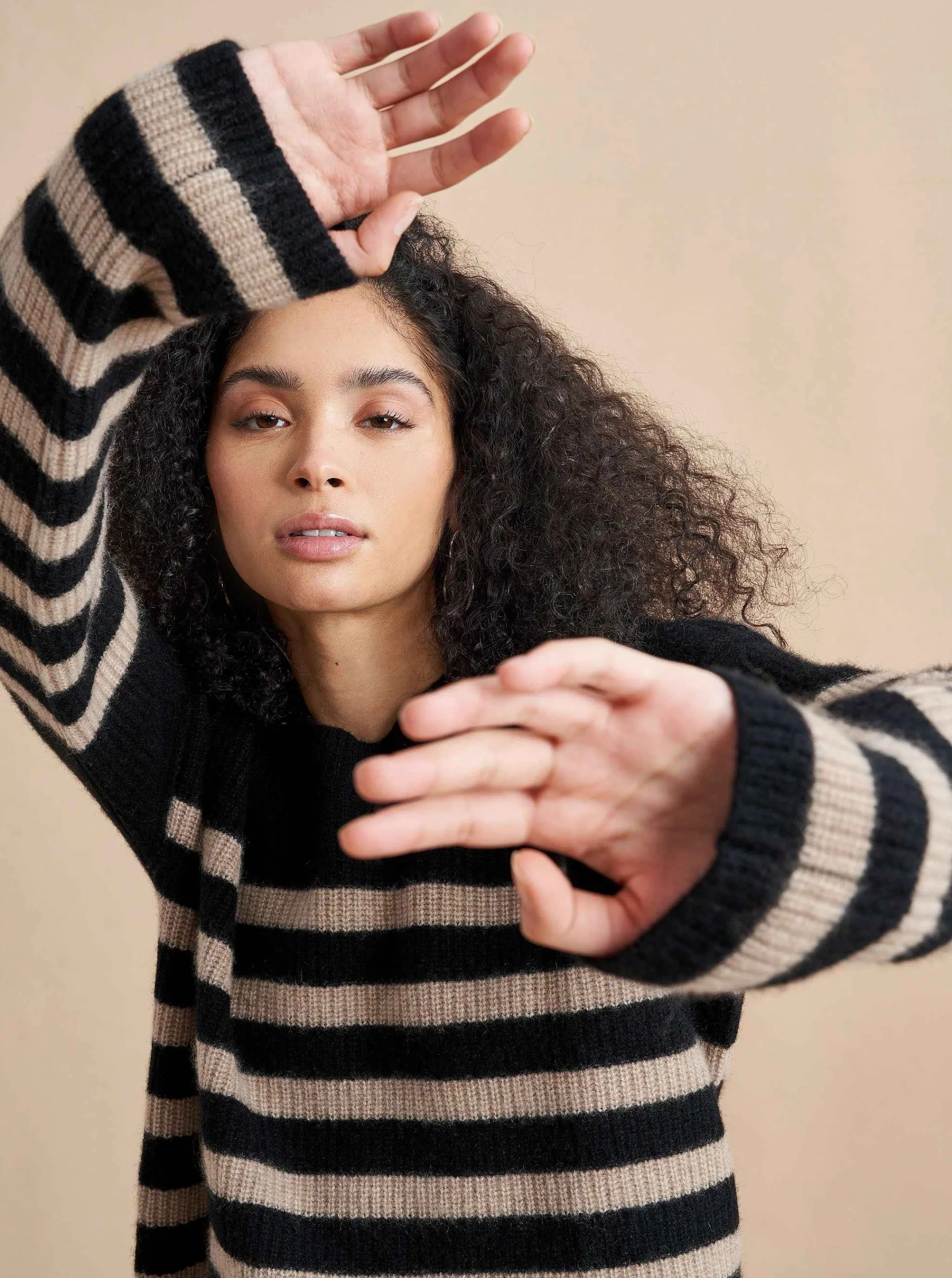 La Ligne Sweaters*Mini Striped Toujours Sweater Black/Camel