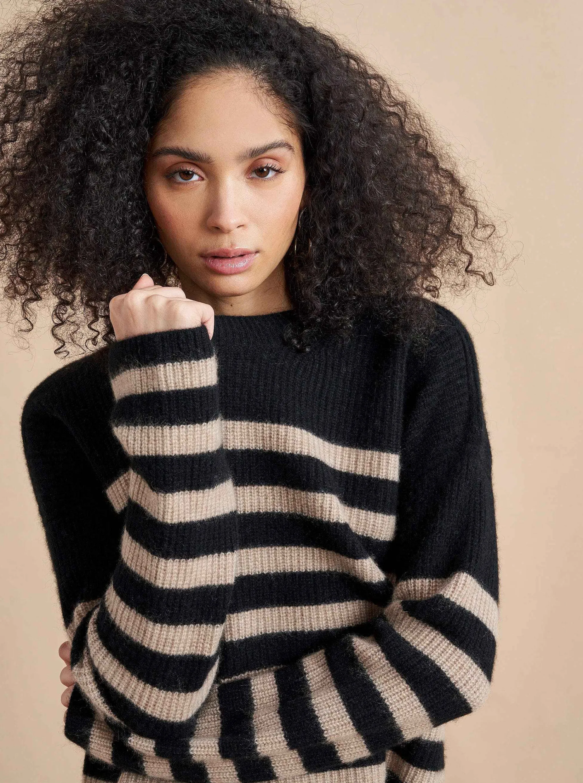 La Ligne Sweaters*Mini Striped Toujours Sweater Black/Camel