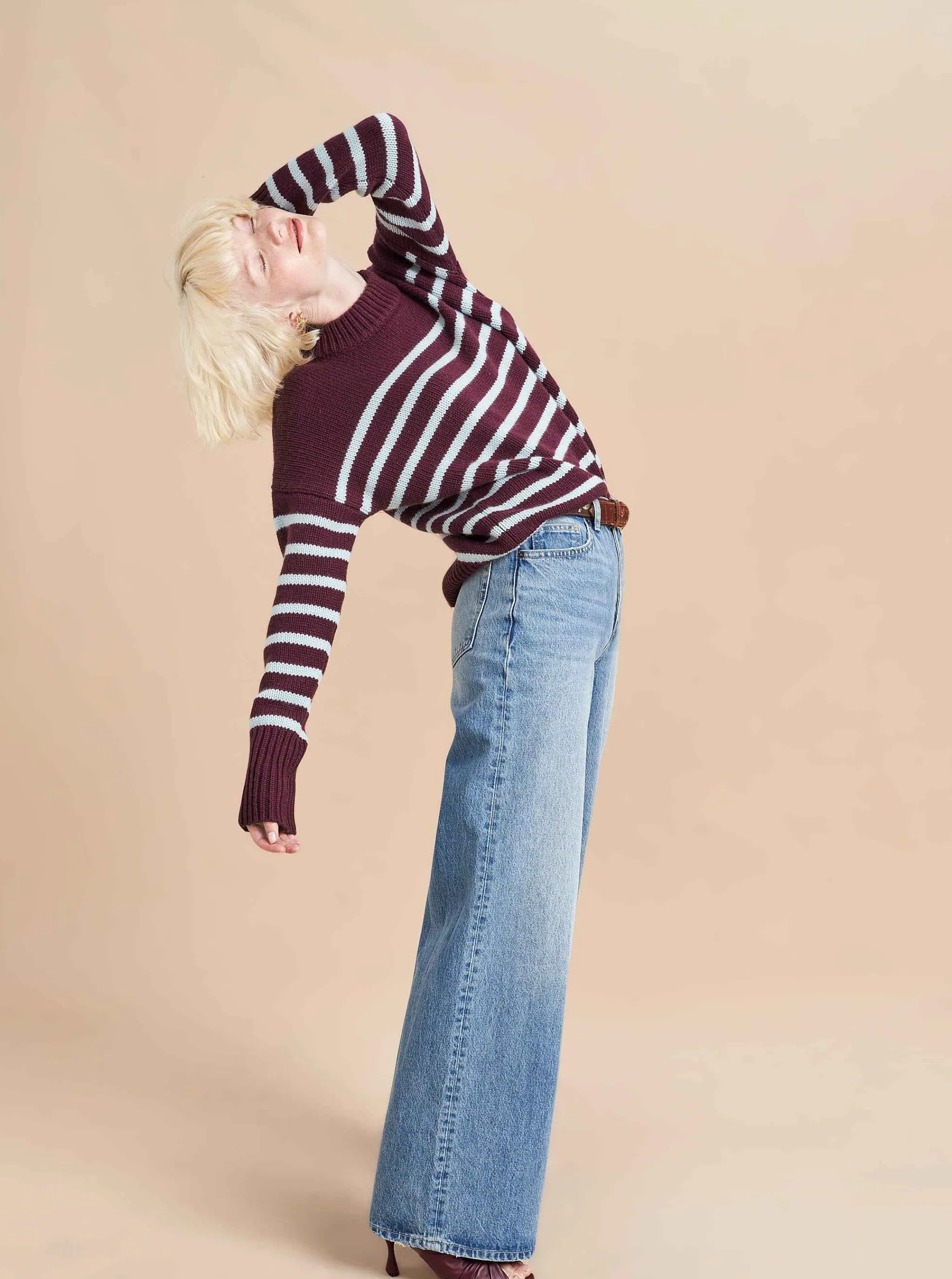 La Ligne Sweaters*Marin Sweater Dark-Plum/Pale-Blue