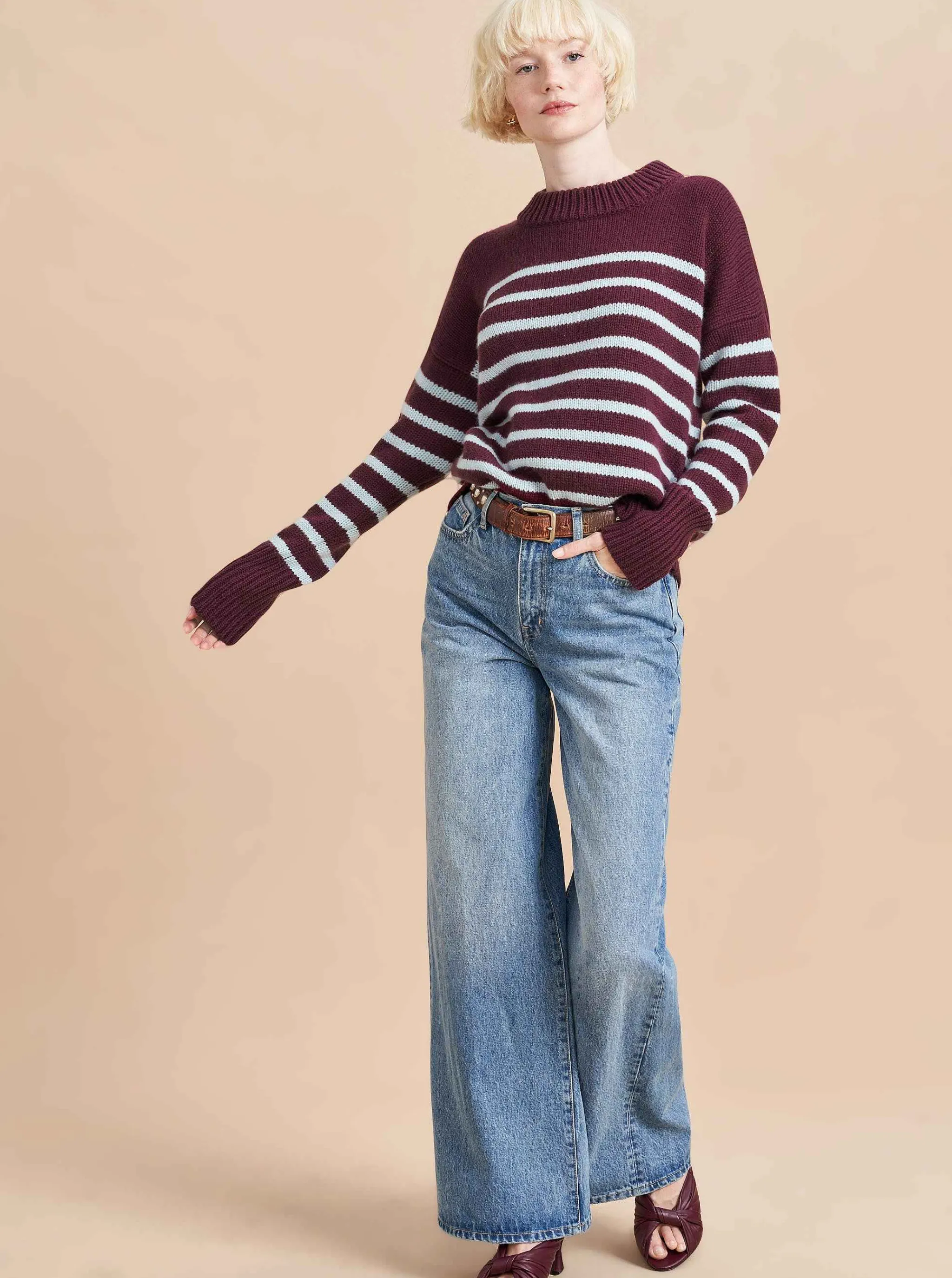 La Ligne Sweaters*Marin Sweater Dark-Plum/Pale-Blue