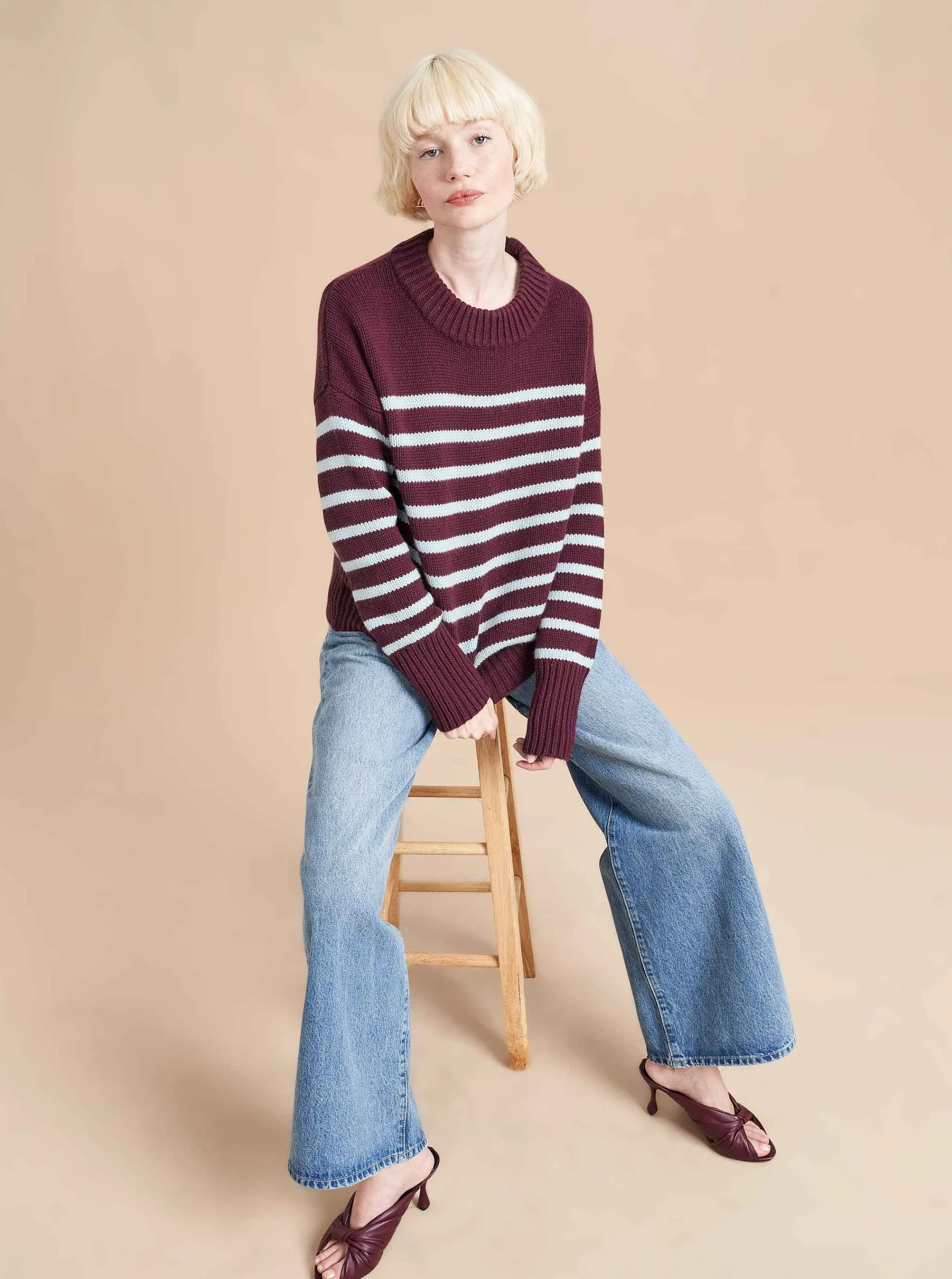 La Ligne Sweaters*Marin Sweater Dark-Plum/Pale-Blue