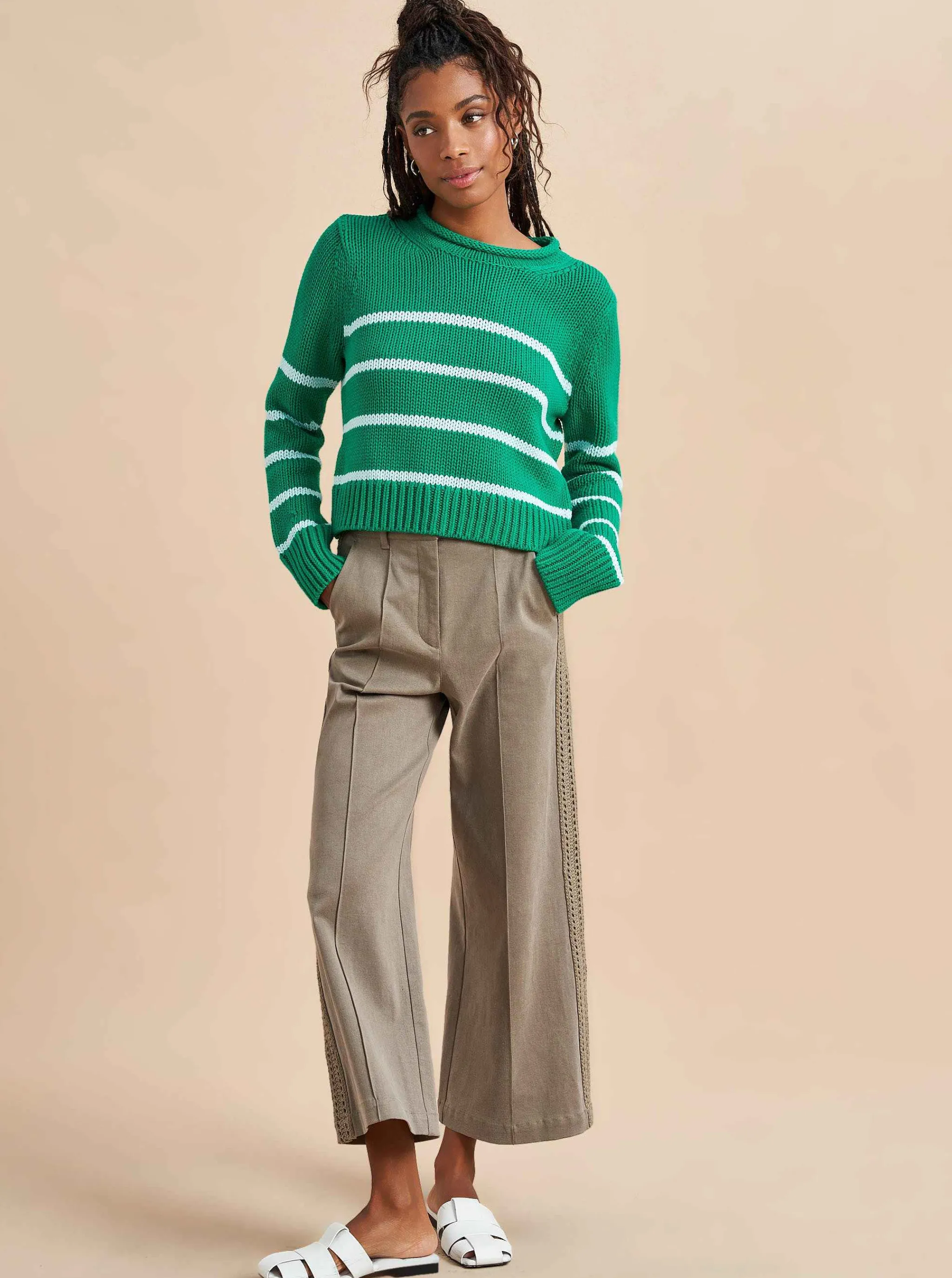 La Ligne Sweaters*Mini Marina Sweater Kelly-Green/Pale-Blue