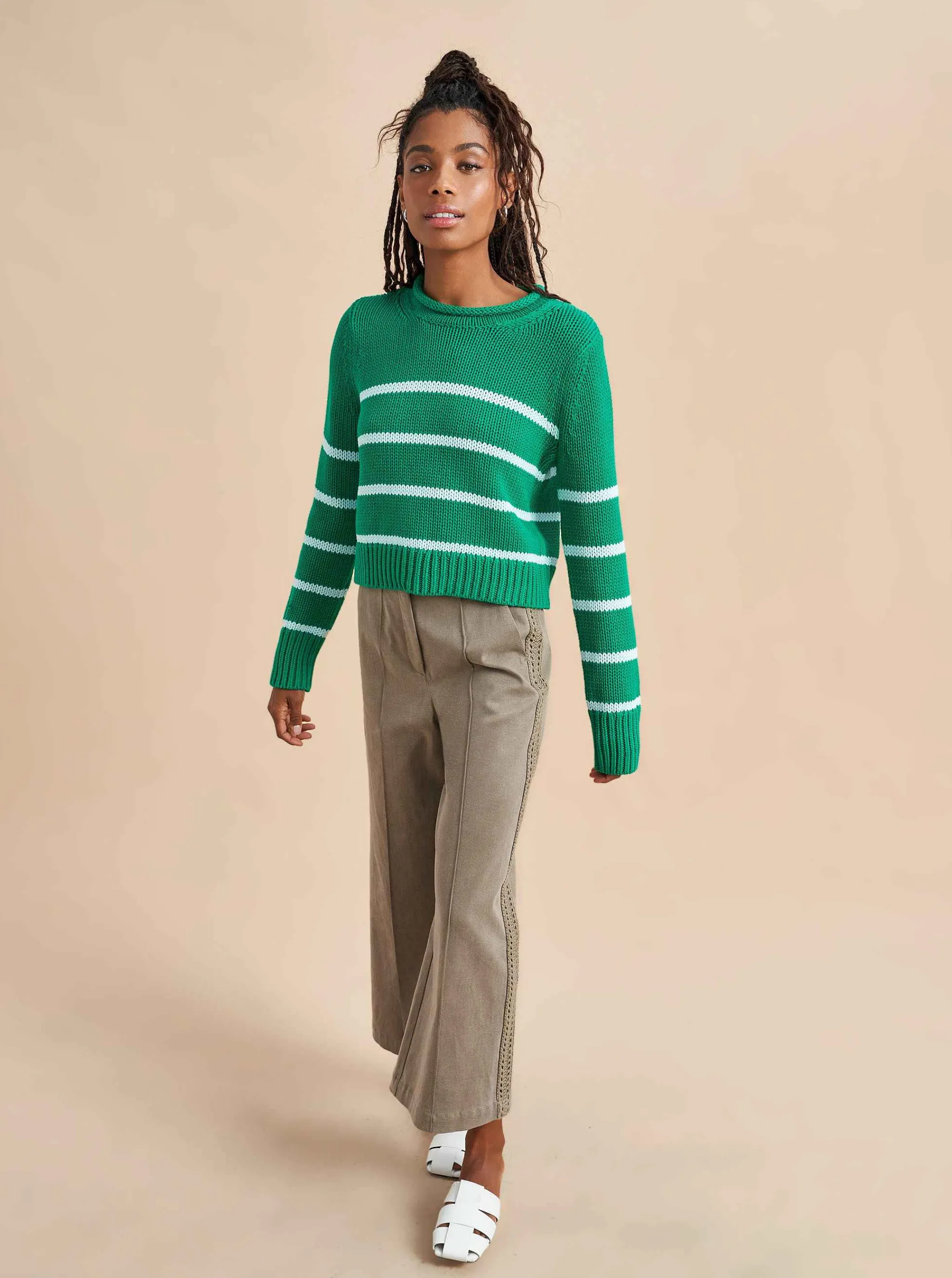 La Ligne Sweaters*Mini Marina Sweater Kelly-Green/Pale-Blue