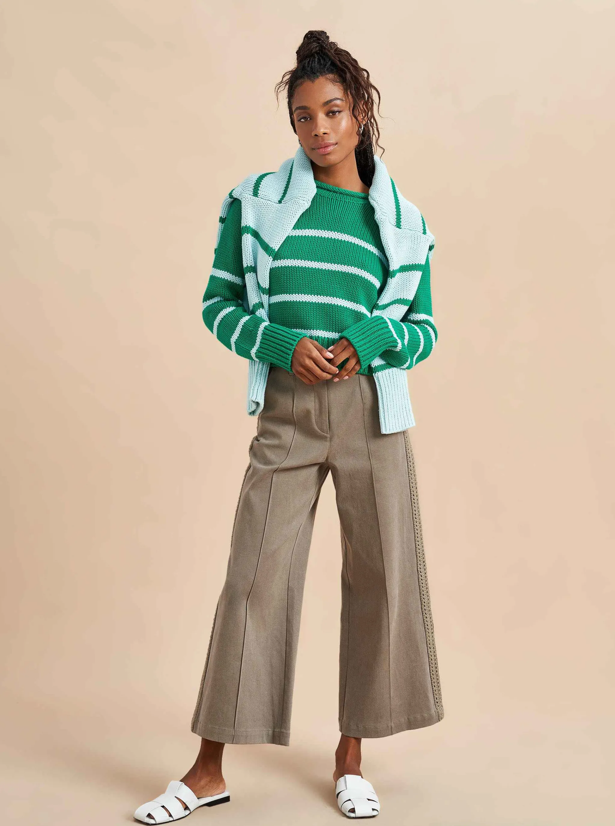 La Ligne Sweaters*Mini Marina Sweater Kelly-Green/Pale-Blue