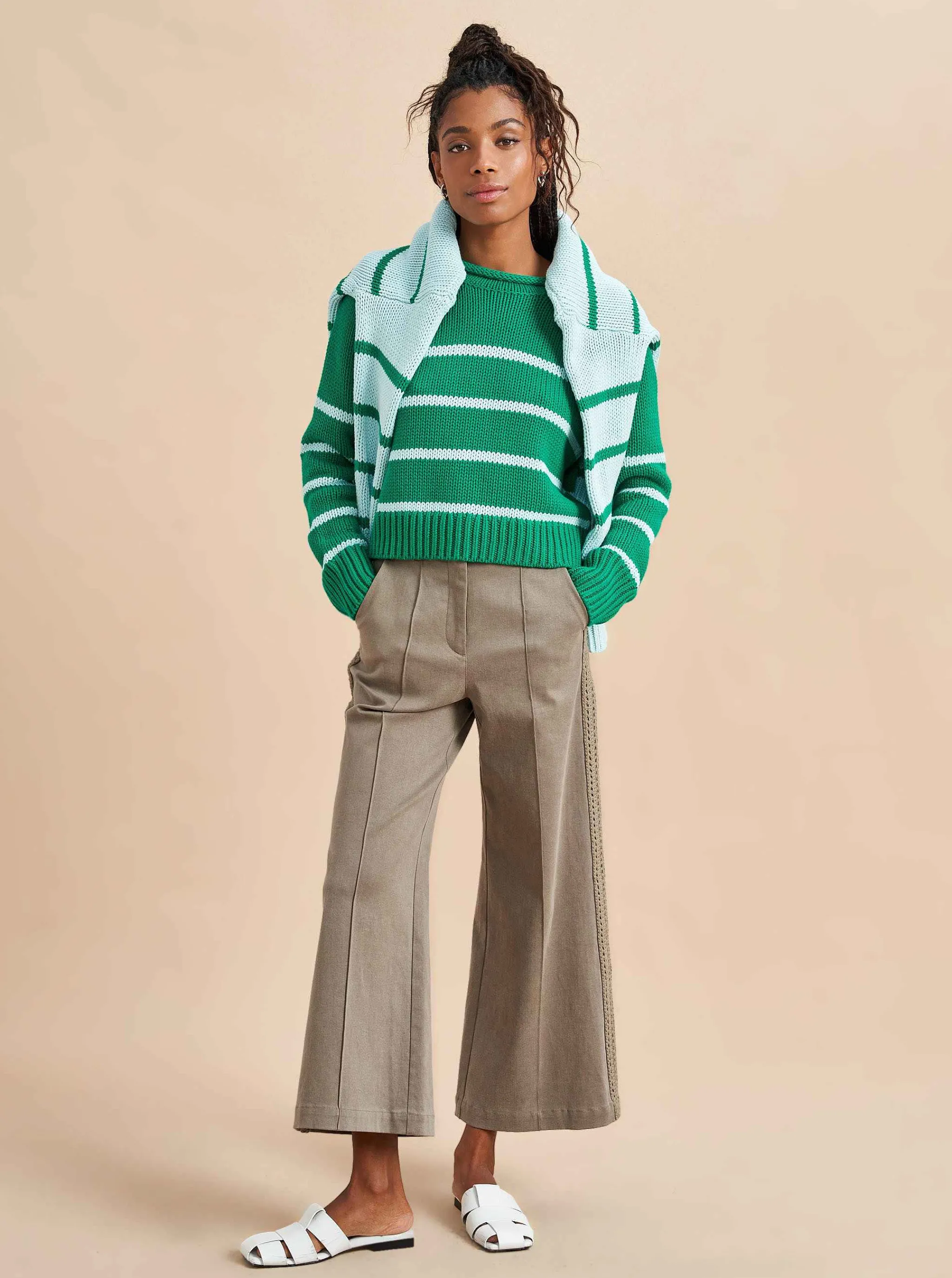 La Ligne Sweaters*Mini Marina Sweater Kelly-Green/Pale-Blue