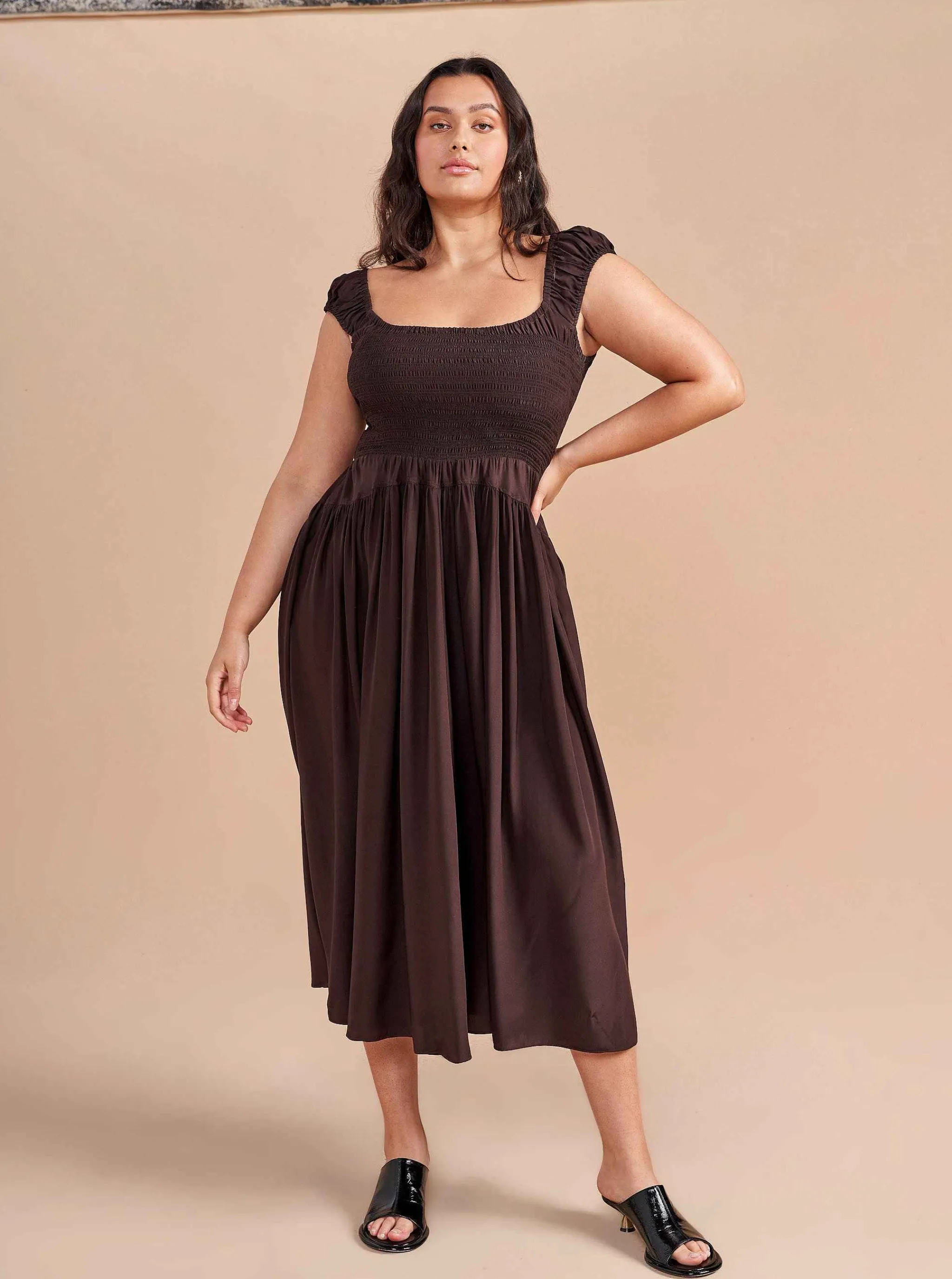 La Ligne Midi Dresses*Silk Vivian Dress Chocolate