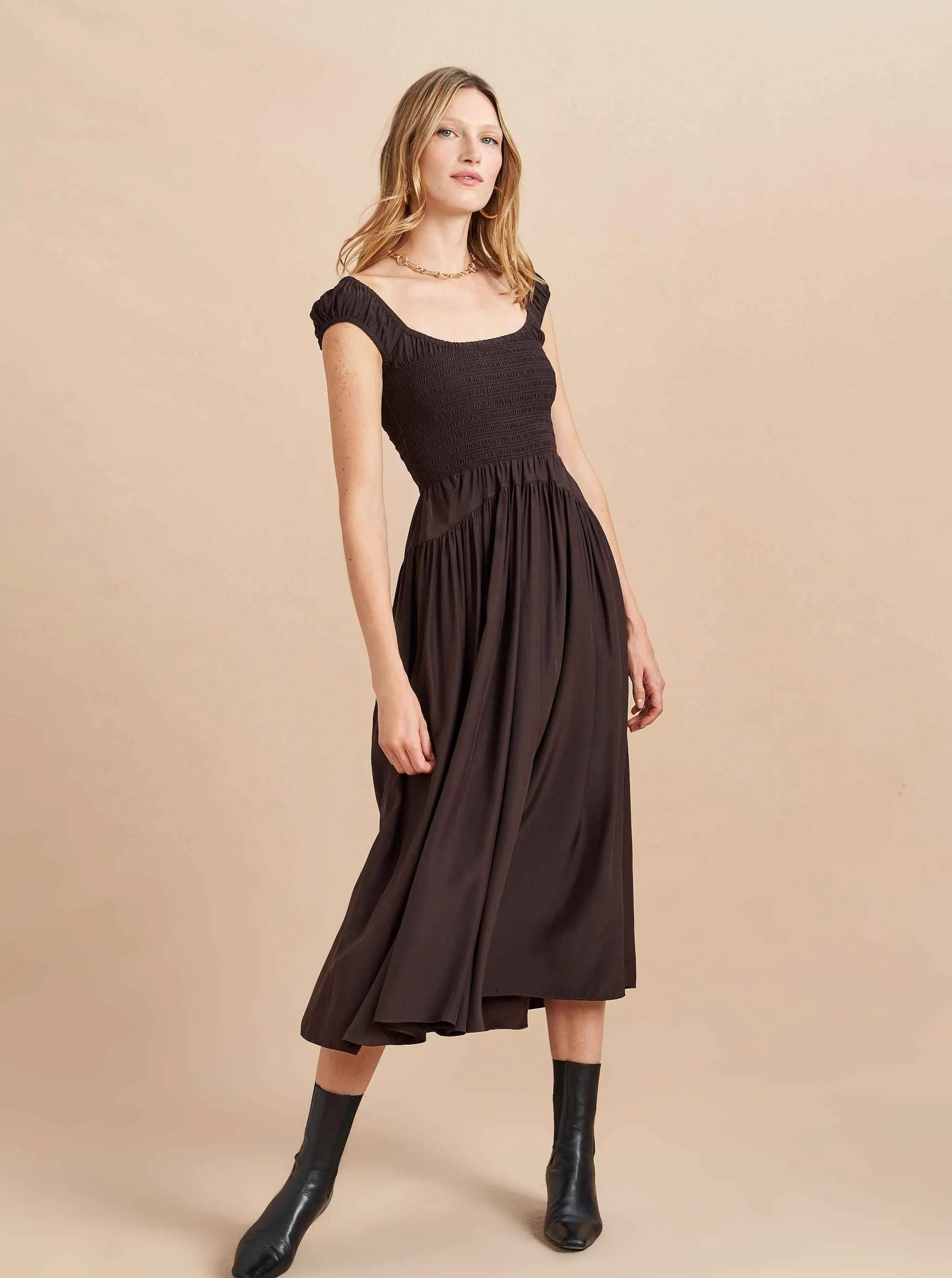 La Ligne Midi Dresses*Silk Vivian Dress Chocolate