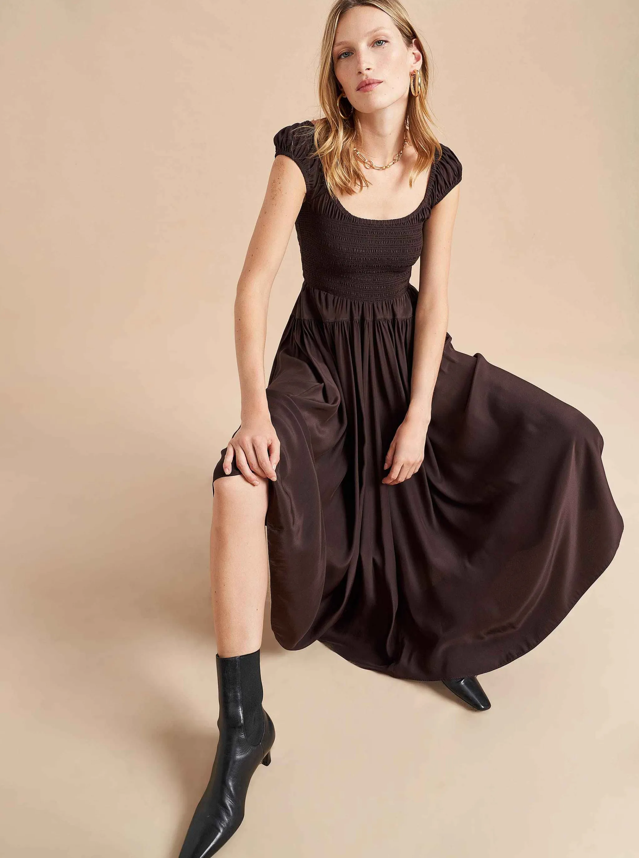 La Ligne Midi Dresses*Silk Vivian Dress Chocolate