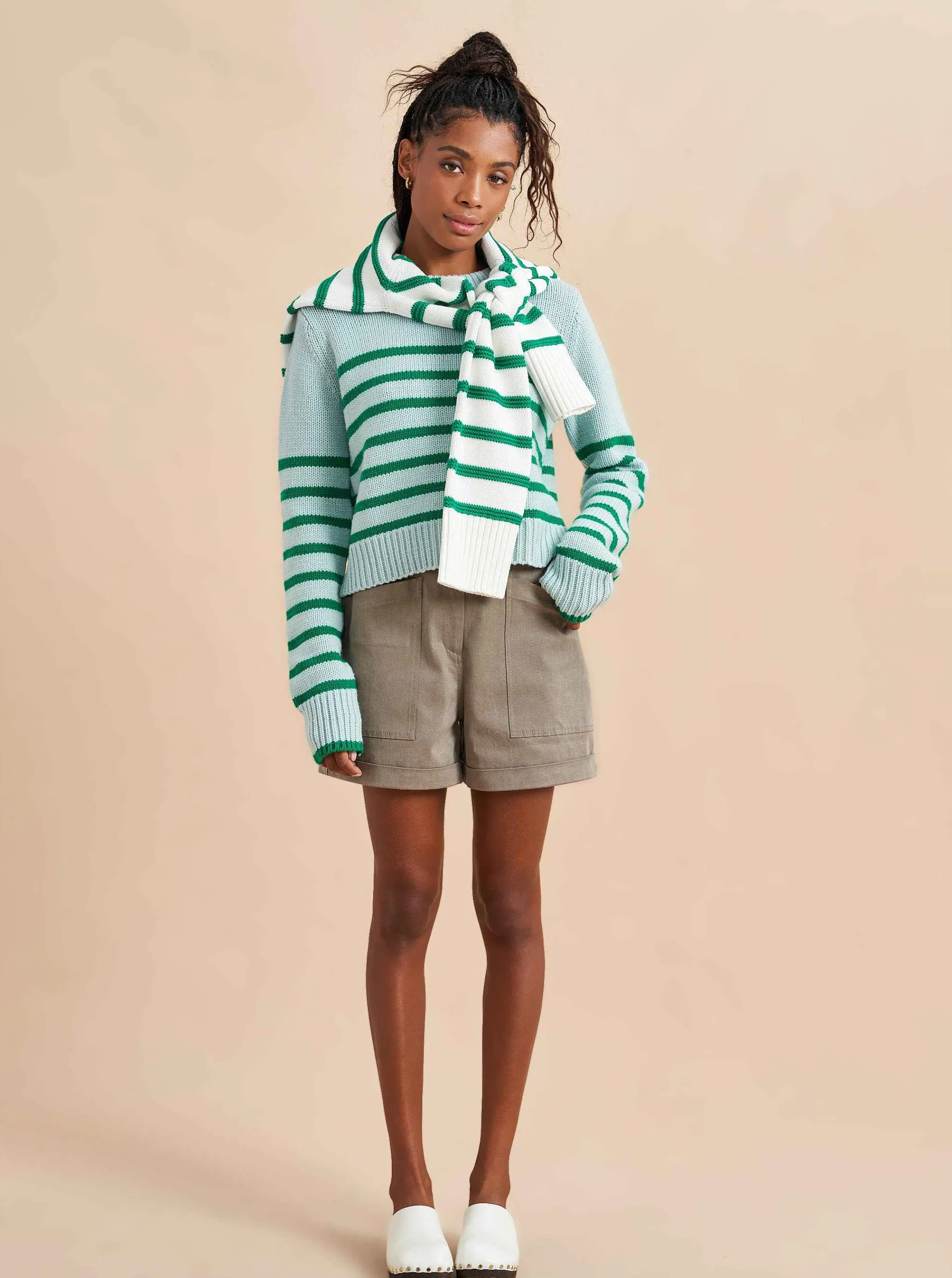 La Ligne Sweaters*Mini Marin Sweater Pale-Blue/Kelly-Green