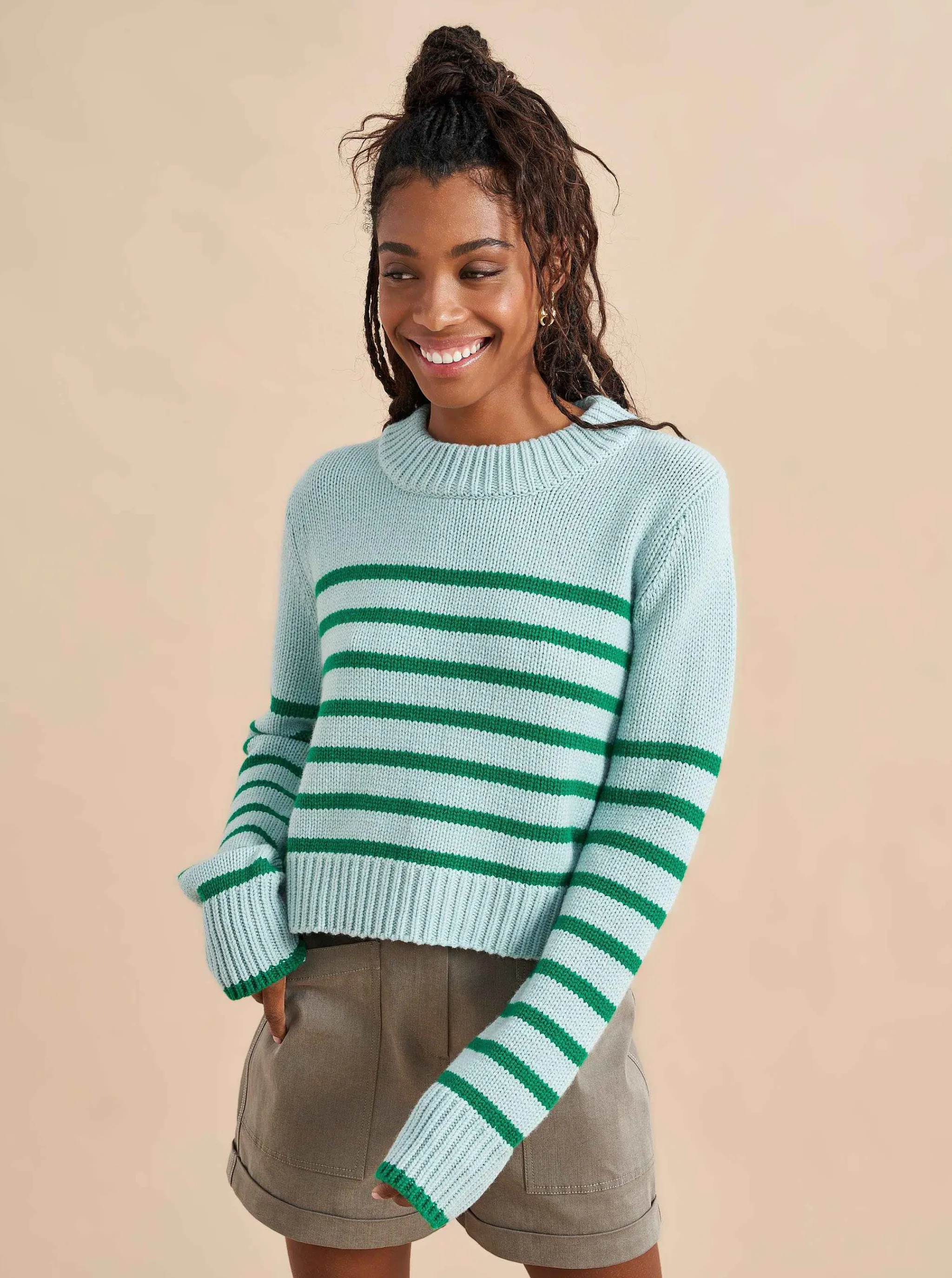 La Ligne Sweaters*Mini Marin Sweater Pale-Blue/Kelly-Green