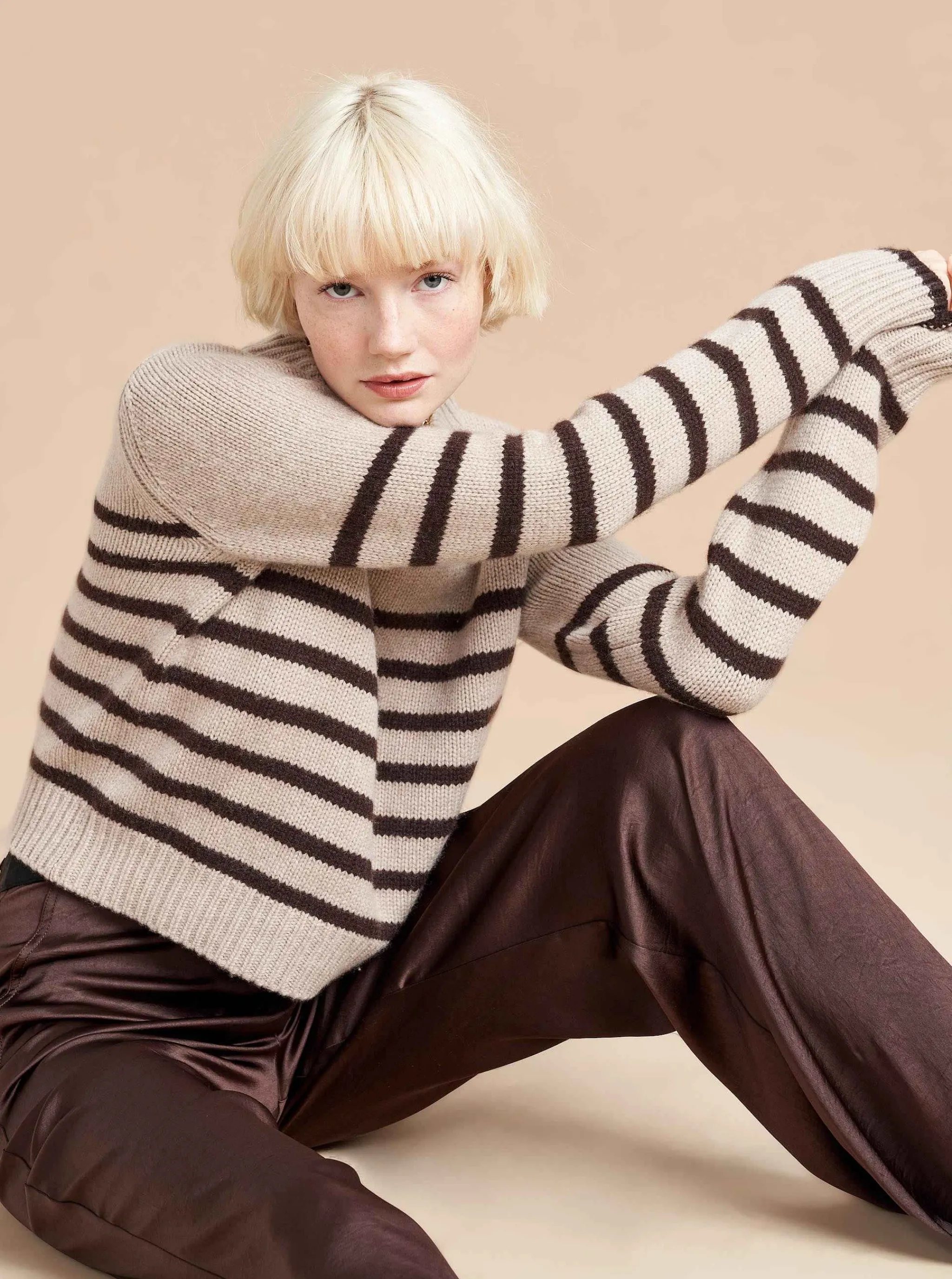 La Ligne Sweaters*Mini Marin Sweater Tan/Chocolate