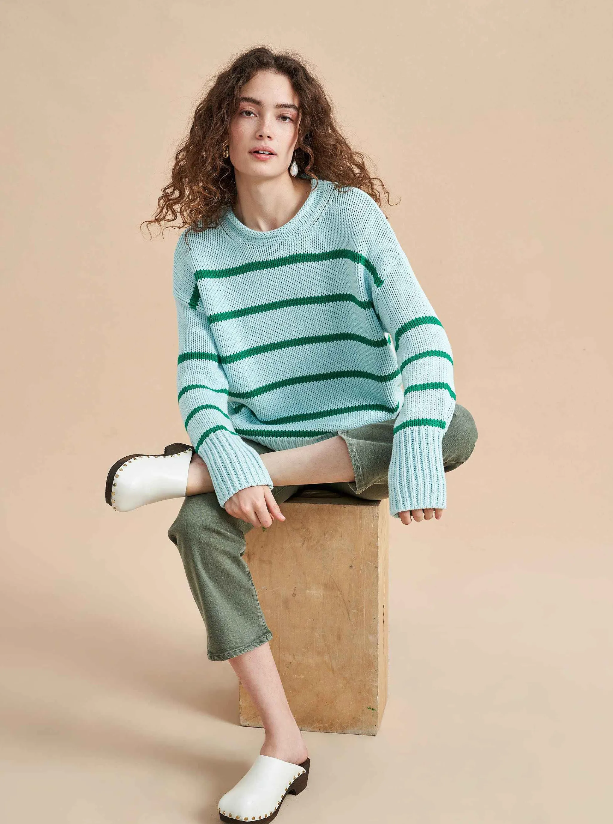 La Ligne Sweaters*Marina Sweater Pale-Blue/Kelly-Green