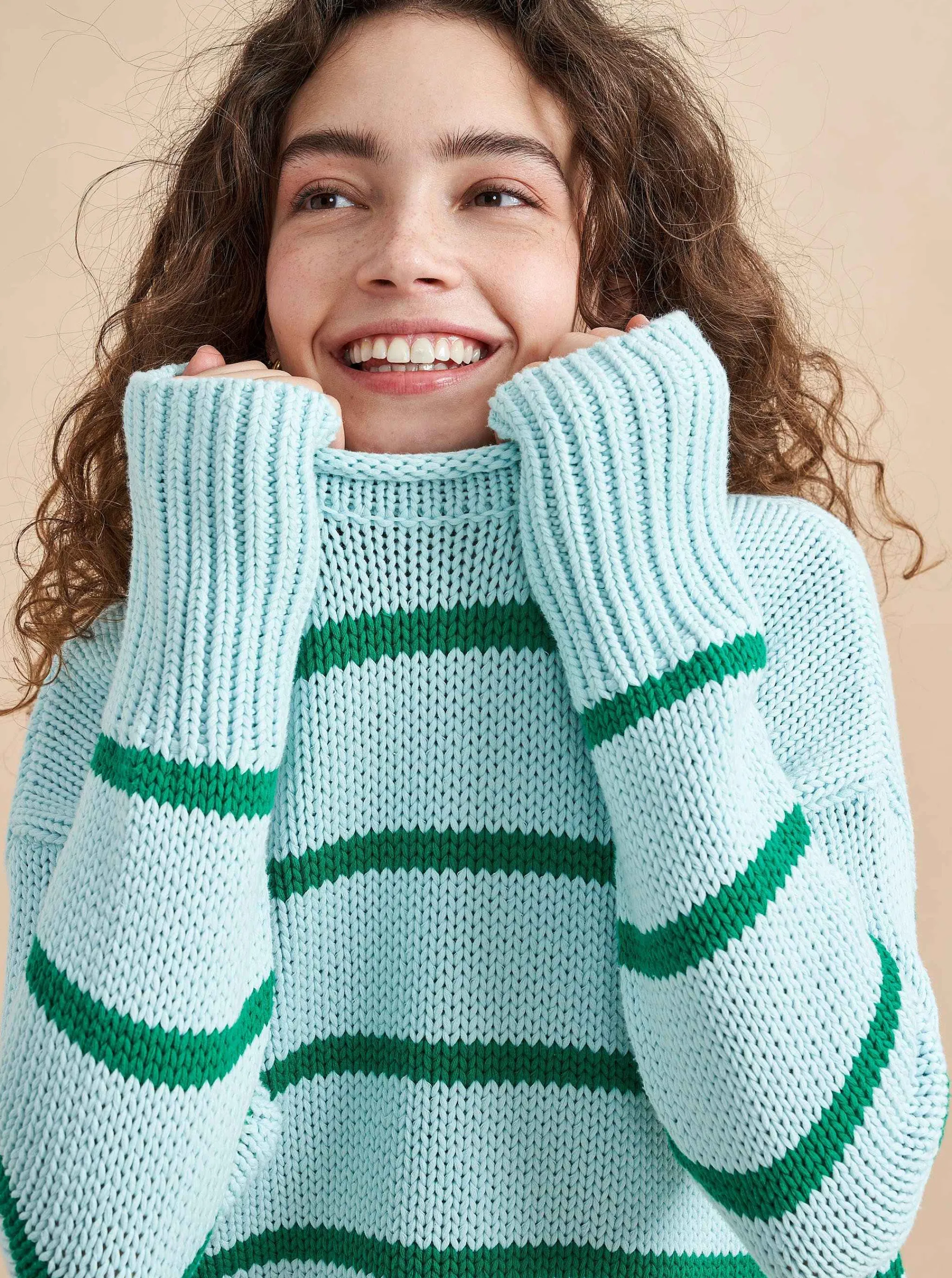 La Ligne Sweaters*Marina Sweater Pale-Blue/Kelly-Green