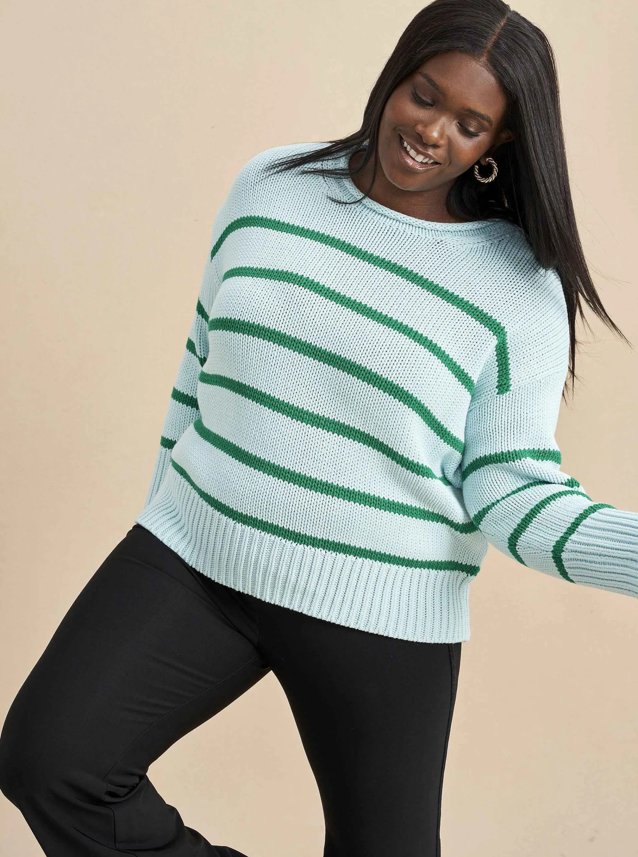 La Ligne Sweaters*Marina Sweater Pale-Blue/Kelly-Green
