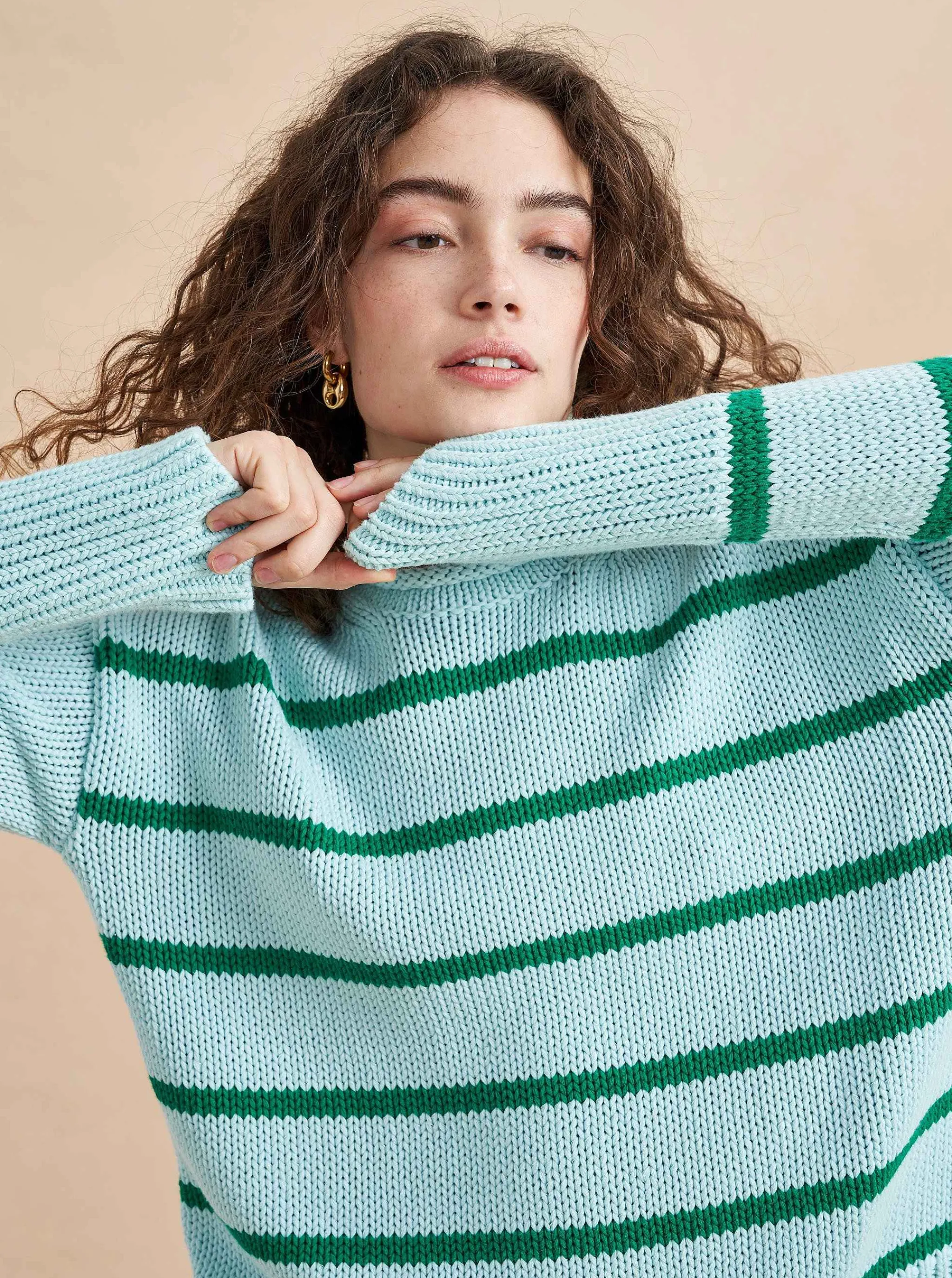 La Ligne Sweaters*Marina Sweater Pale-Blue/Kelly-Green