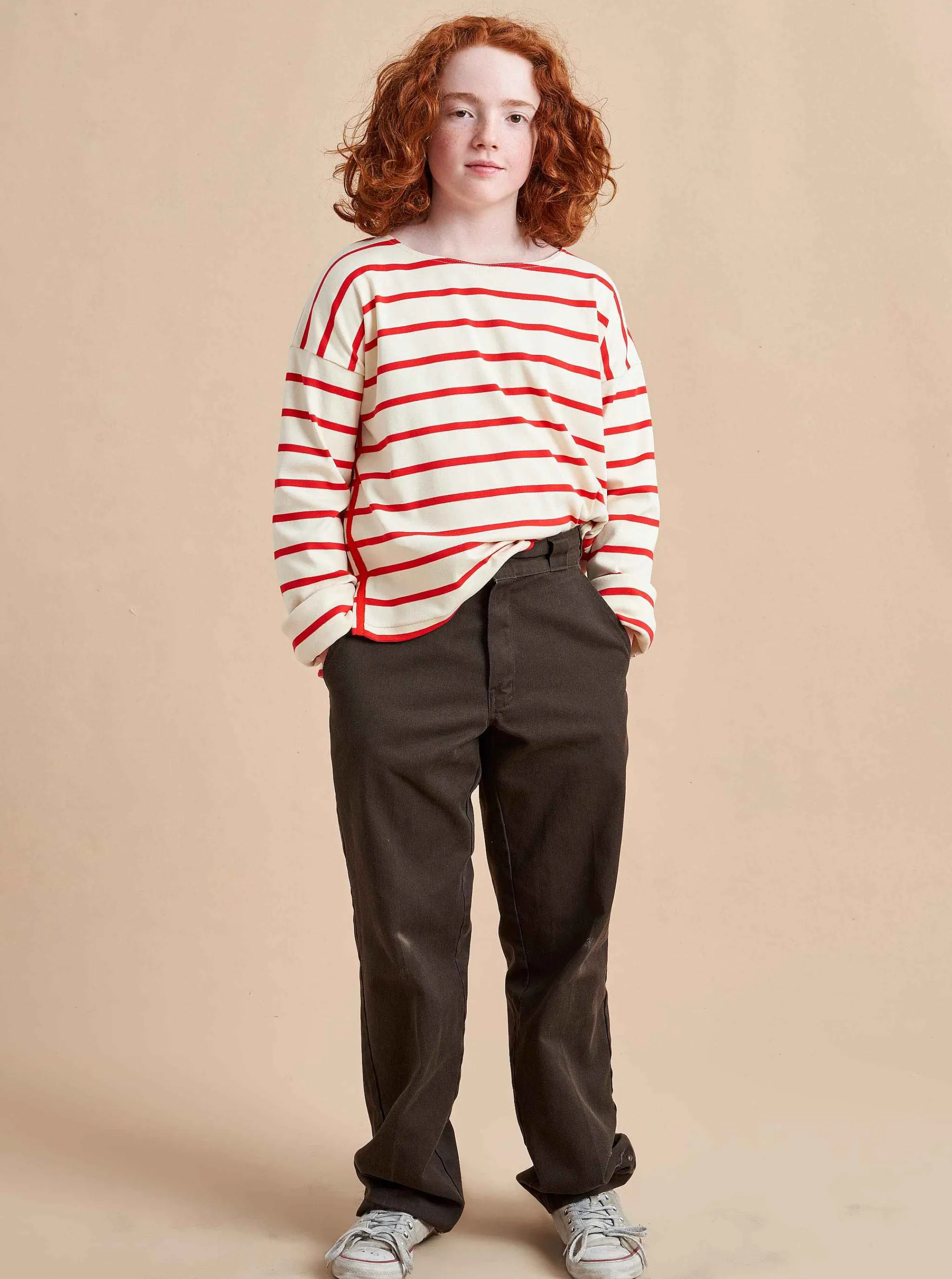 La Ligne Tops*Breton Long Sleeve Tee Cream/Poppy