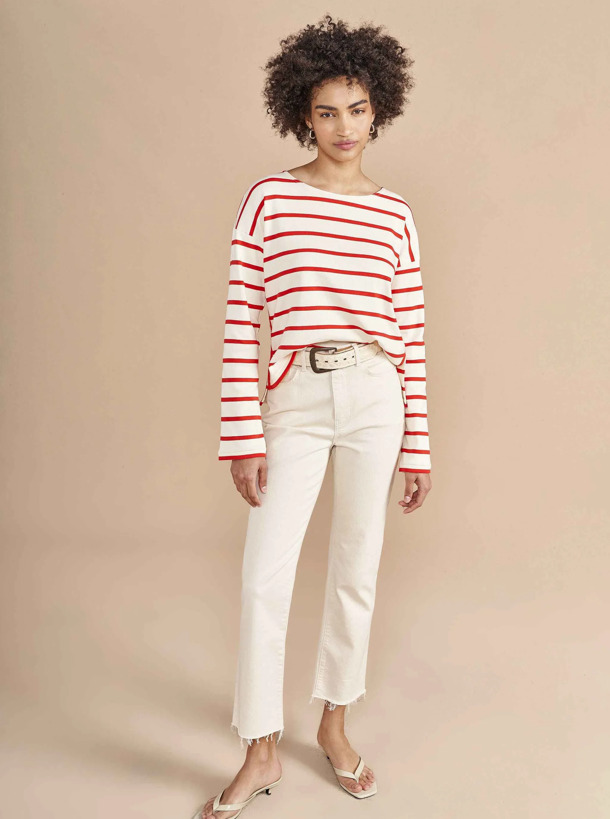 La Ligne Tops*Breton Long Sleeve Tee Cream/Poppy