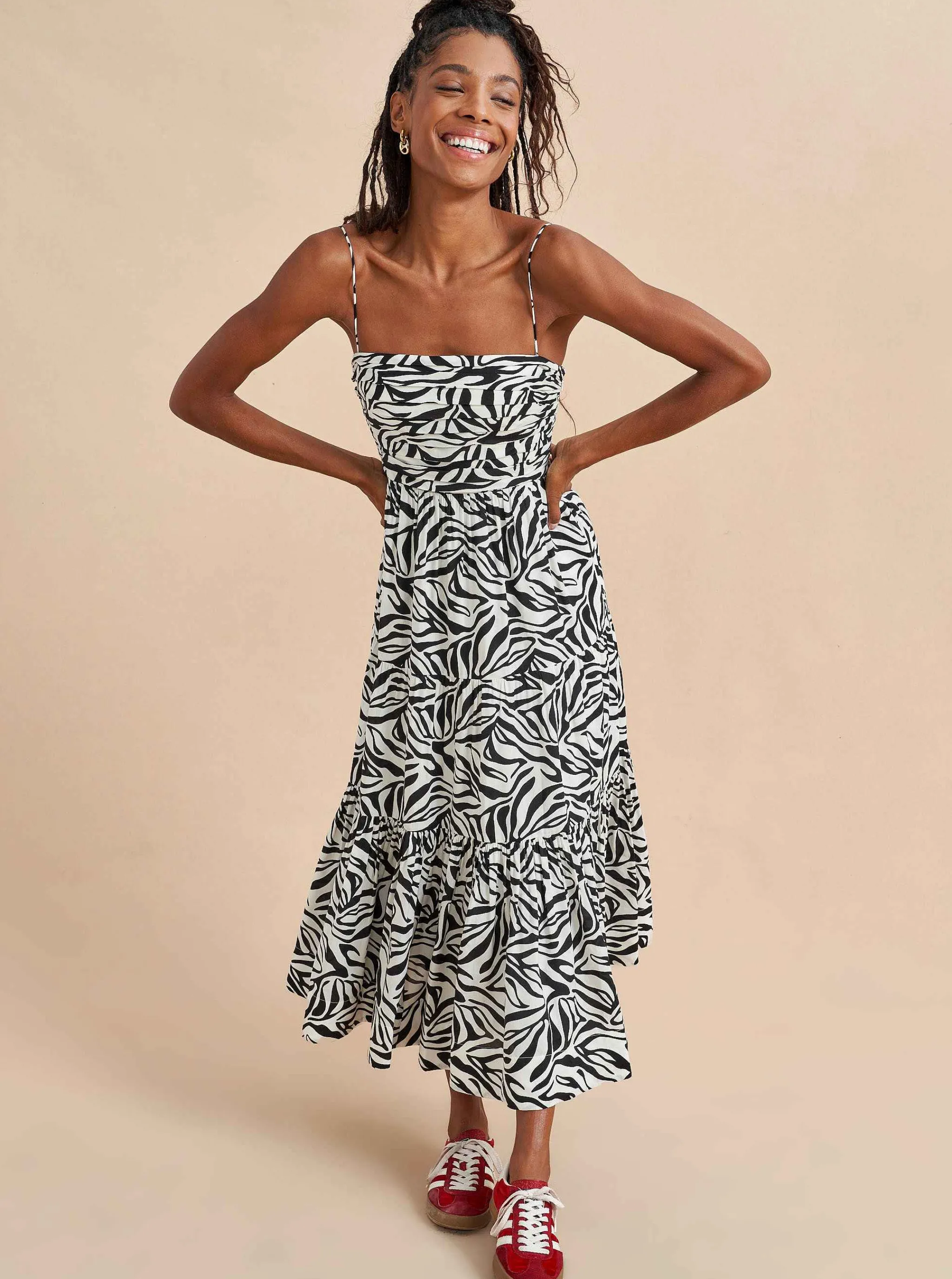 La Ligne Midi Dresses*Sleeveless Sofia Dress Ivory/Black