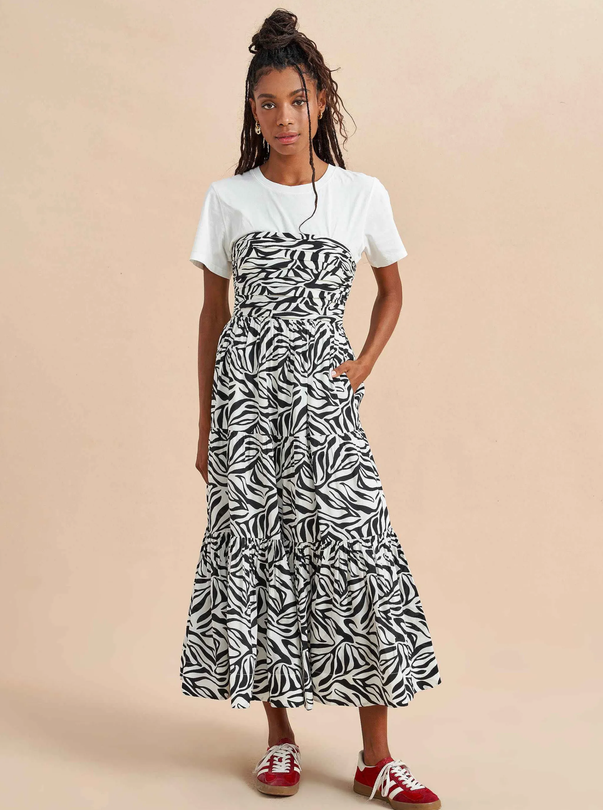 La Ligne Midi Dresses*Sleeveless Sofia Dress Ivory/Black