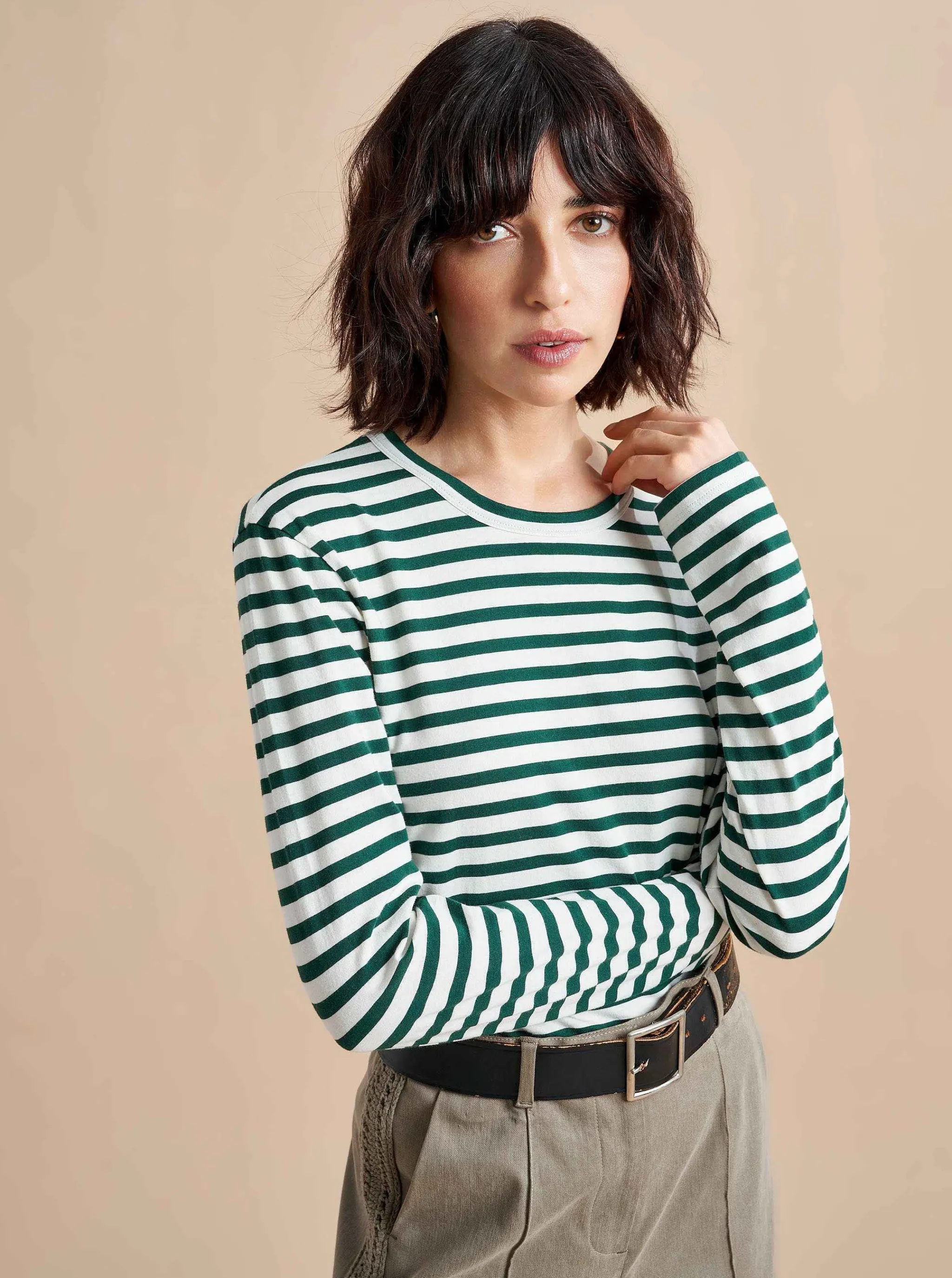 La Ligne Tees*Striped Meredith Tee Cream/Hunter